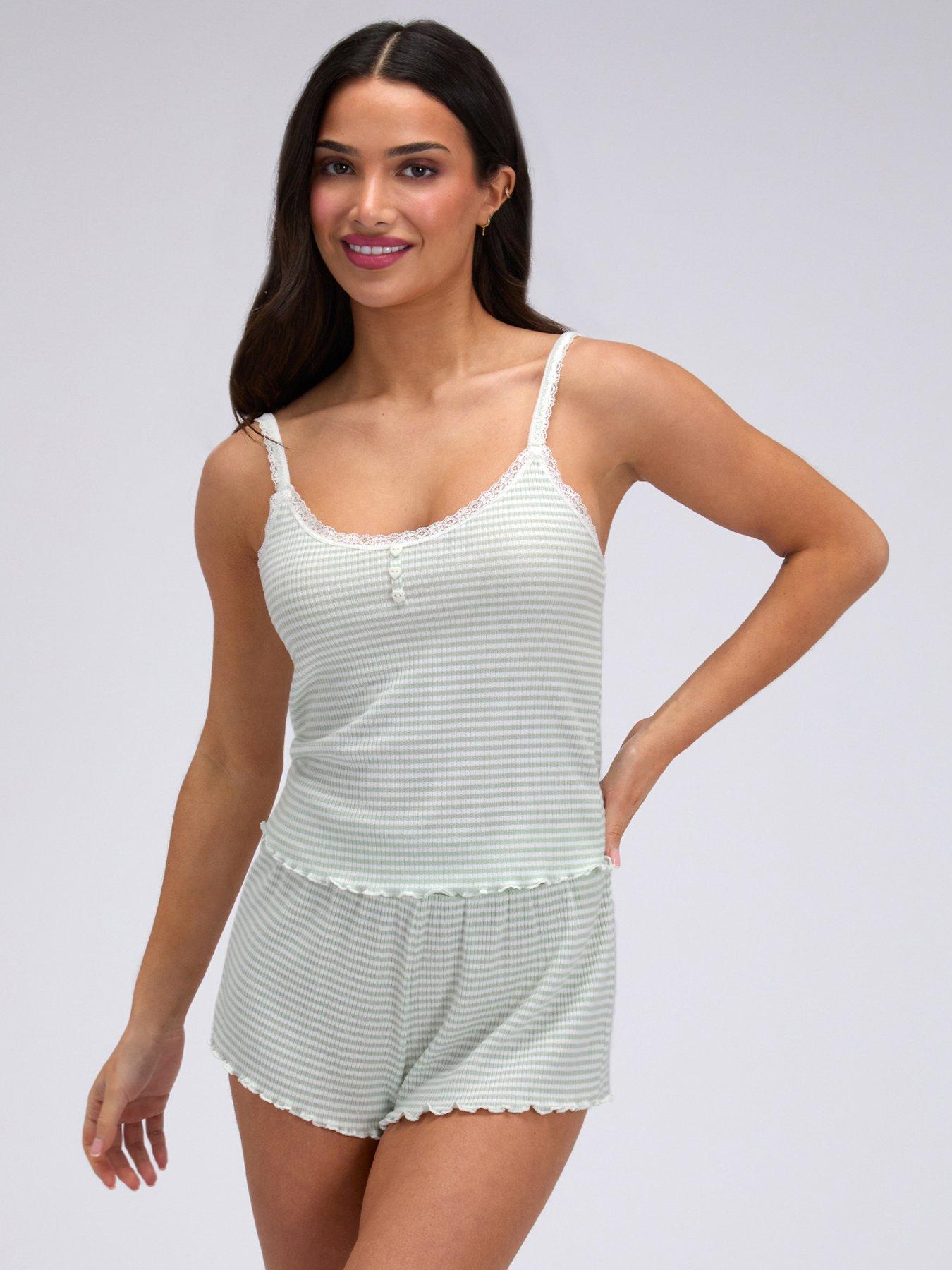 Boux Avenue Stripe Rib Cami Set - Olive