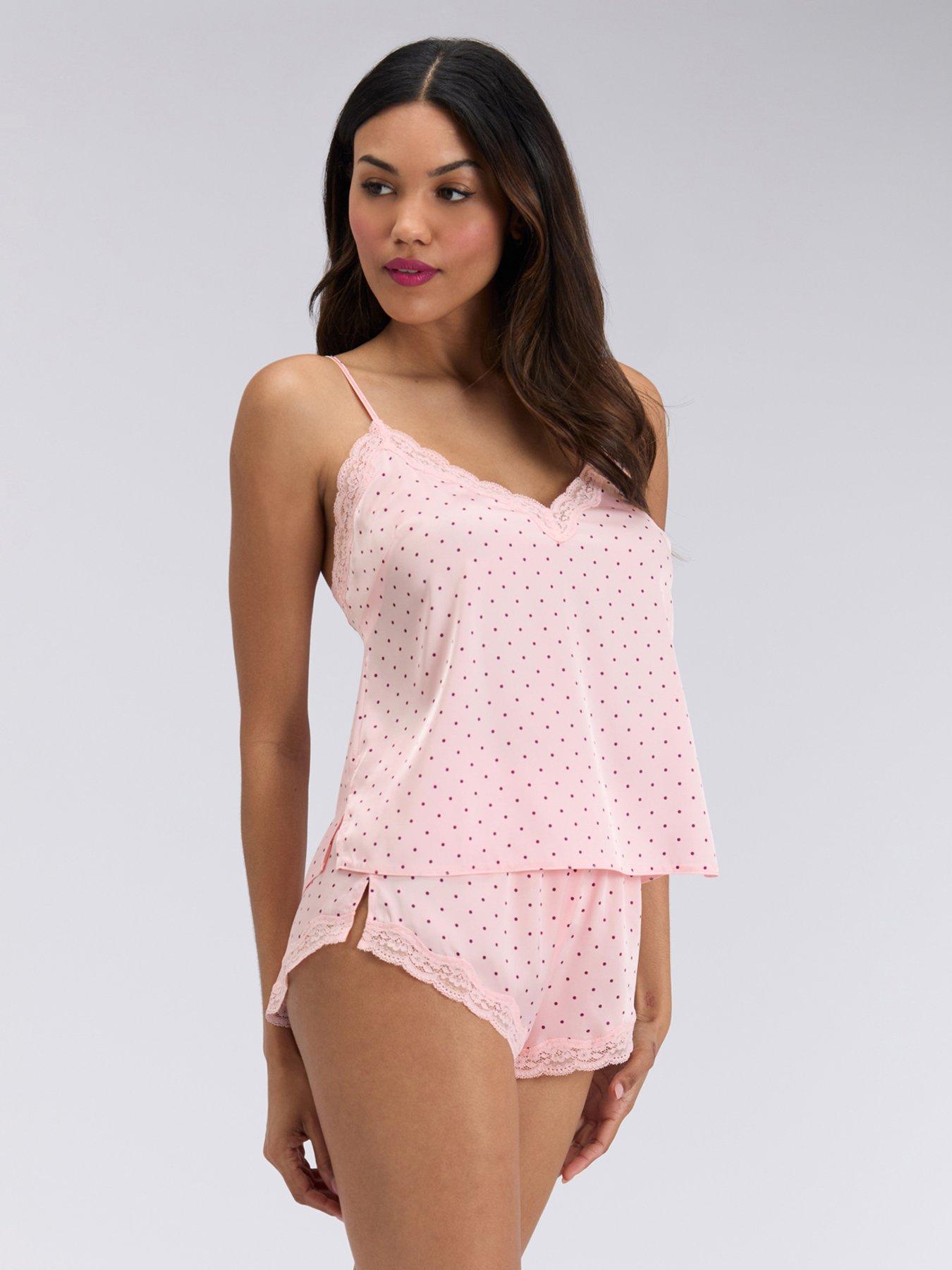 Image 3 of 6 of Boux Avenue Daisy Spot Satin Cami Set - Pink Mix