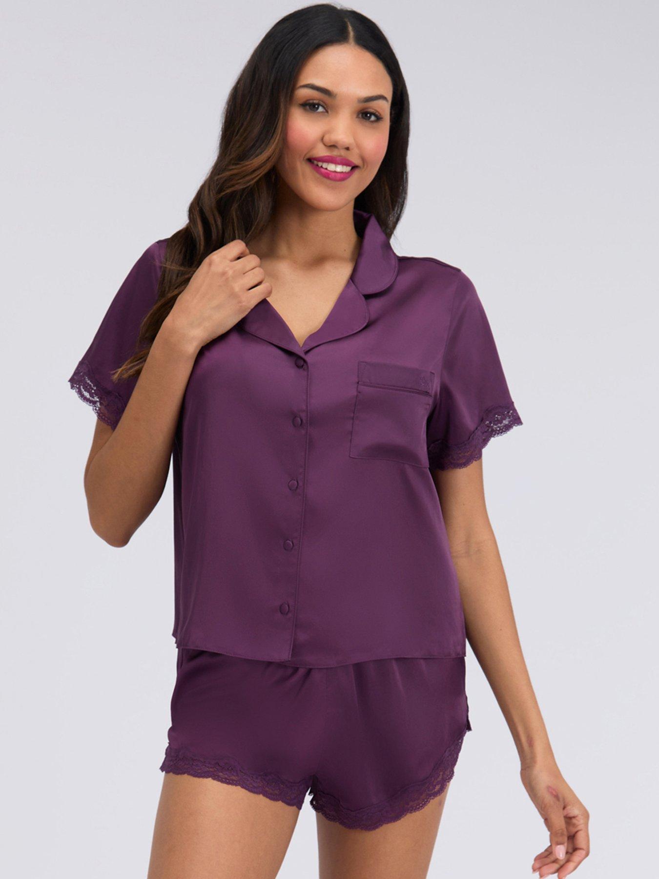 Boux Avenue Daisy Satin Short Pj Set - Plum
