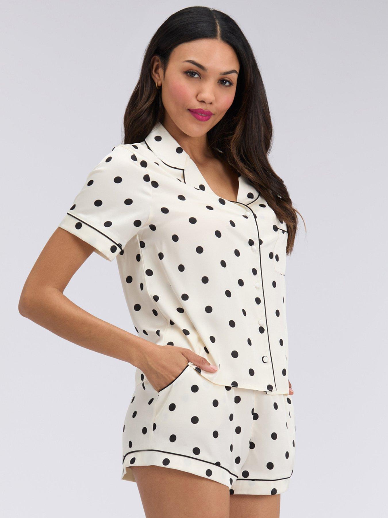 Image 3 of 6 of Boux Avenue Spot Satin Short Pj Set - Ivory Mix
