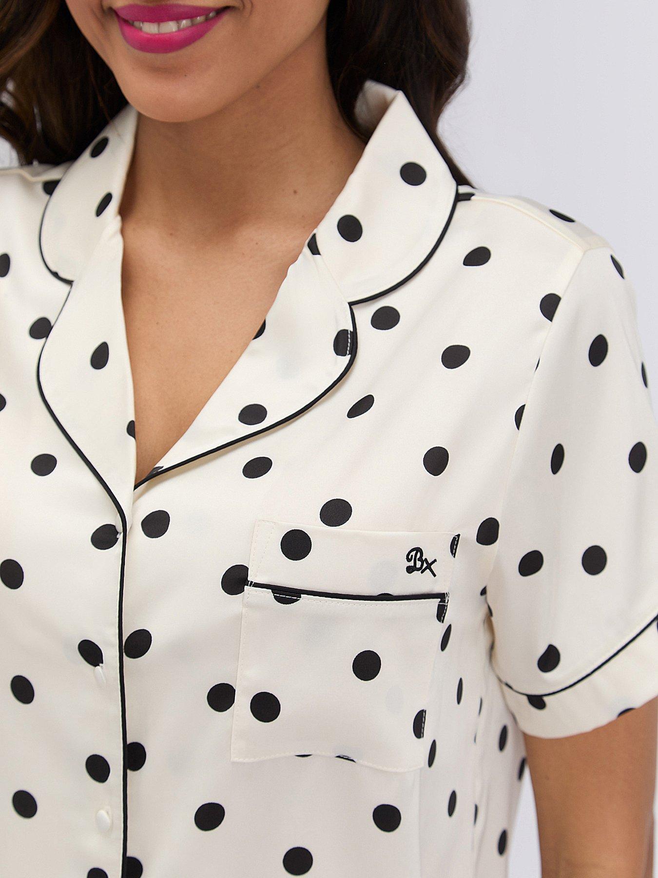 Image 4 of 6 of Boux Avenue Spot Satin Short Pj Set - Ivory Mix