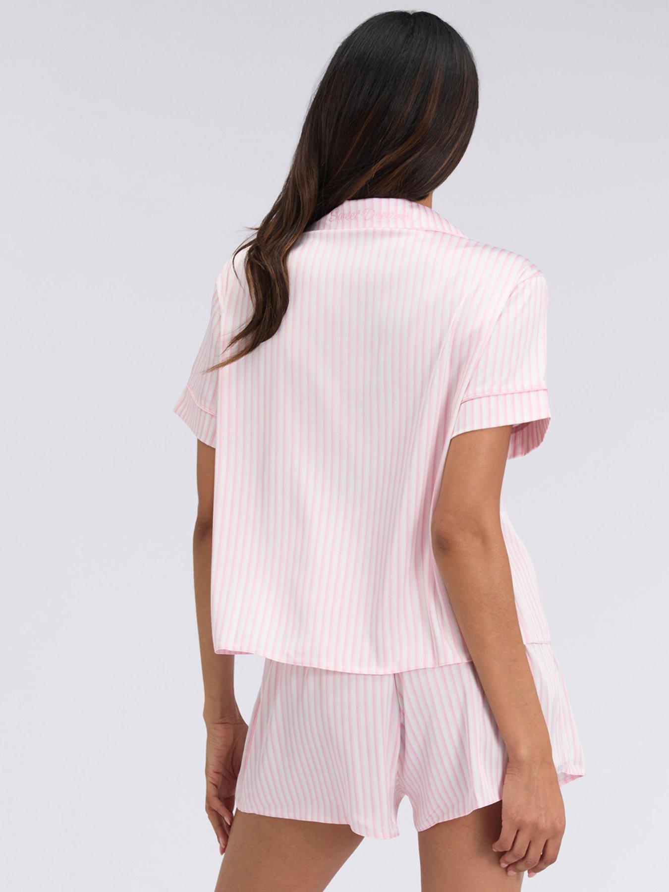 Image 2 of 7 of Boux Avenue Stripe Satin Oversized PJ Set - Pink