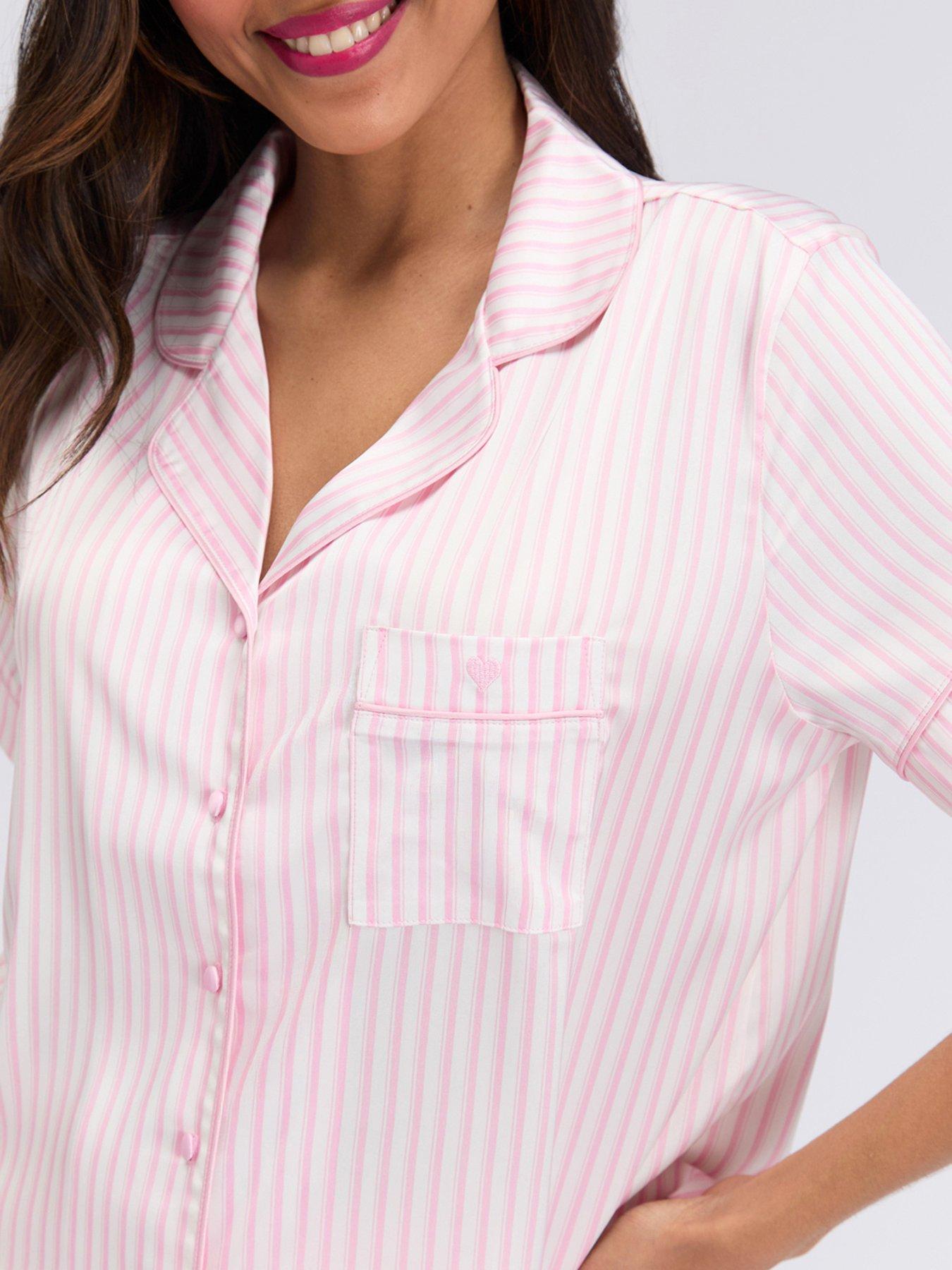 Image 4 of 7 of Boux Avenue Stripe Satin Oversized PJ Set - Pink