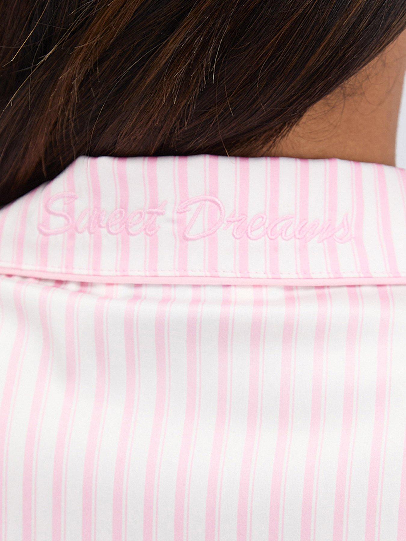Image 6 of 7 of Boux Avenue Stripe Satin Oversized PJ Set - Pink