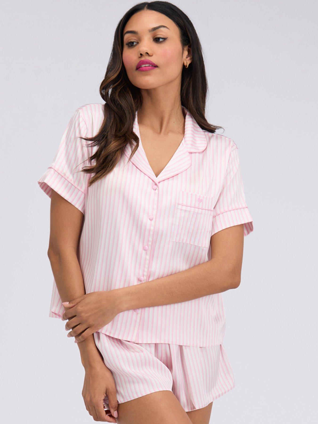 Image 7 of 7 of Boux Avenue Stripe Satin Oversized PJ Set - Pink