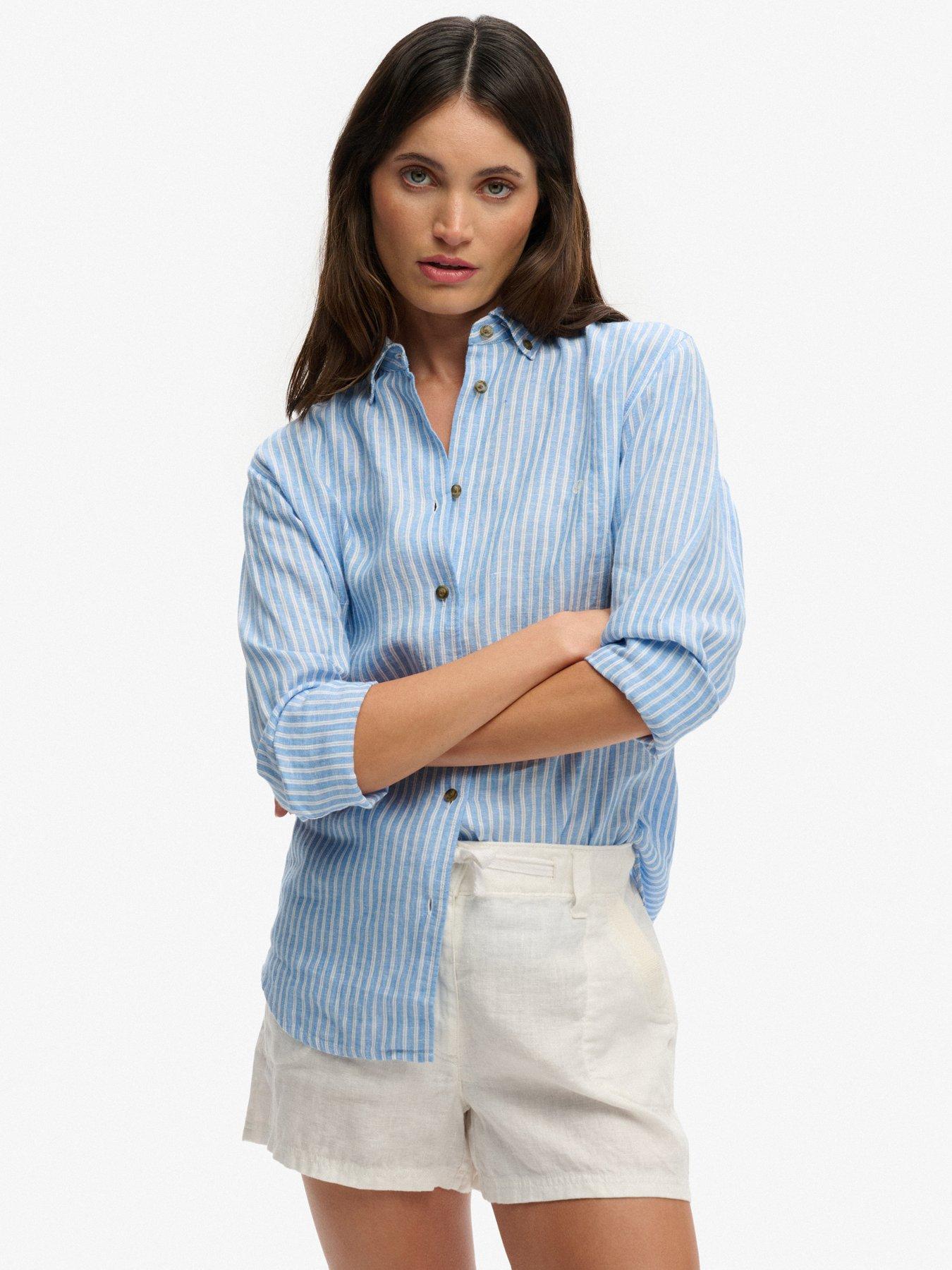 Superdry Premium Linen Button Down Slim Shirt - Blue