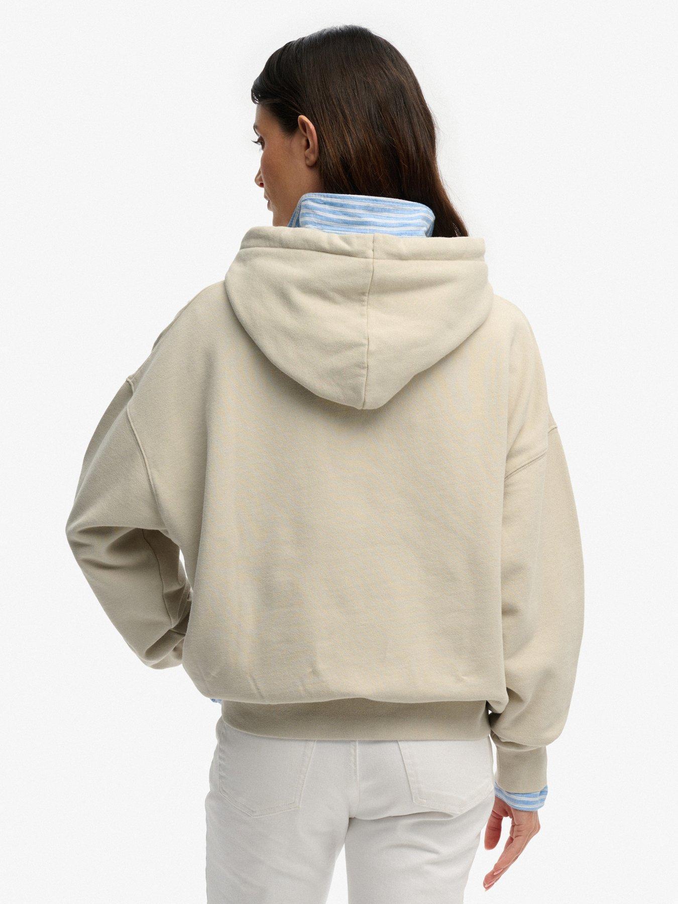 Image 2 of 6 of Superdry Luxe Casual Embroidered Relaxed Hoodie - Cream