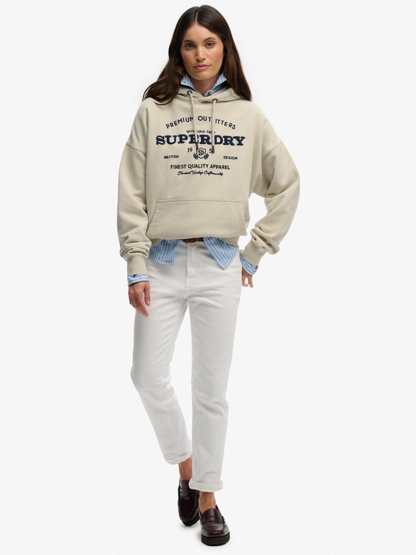Image 3 of 6 of Superdry Luxe Casual Embroidered Relaxed Hoodie - Cream