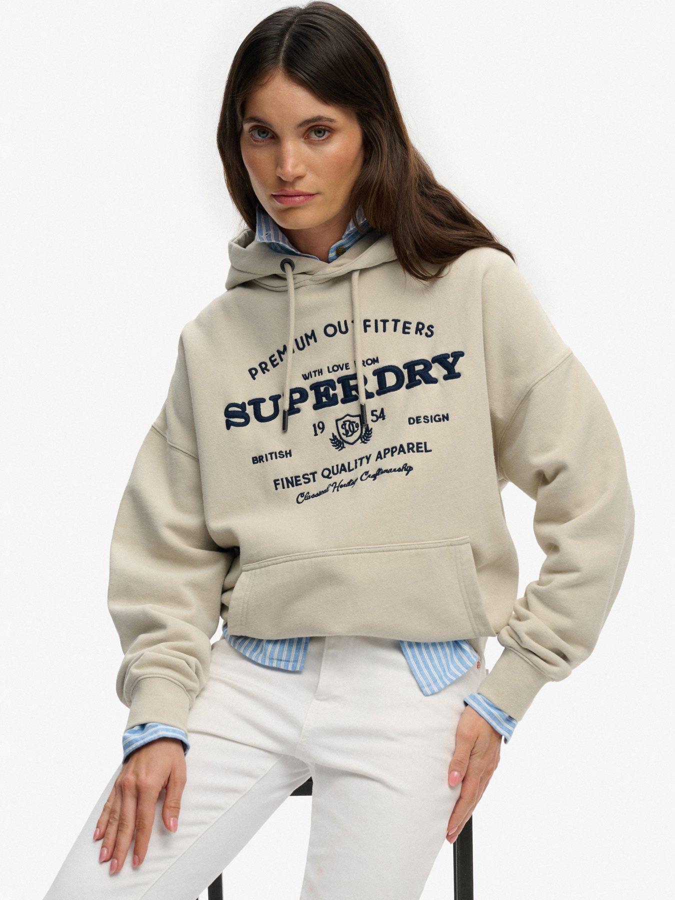 Image 5 of 6 of Superdry Luxe Casual Embroidered Relaxed Hoodie - Cream