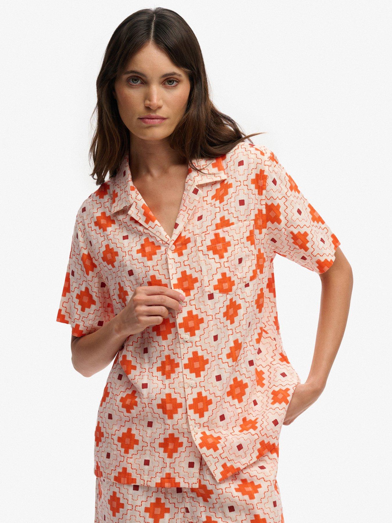 Superdry Beach Printed Short Sleeve Shirt - Orange