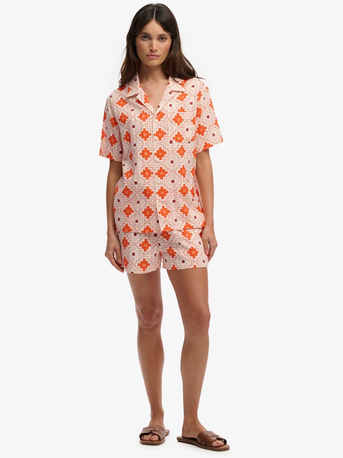 Image 3 of 6 of Superdry Beach Printed Short Sleeve Shirt - Orange