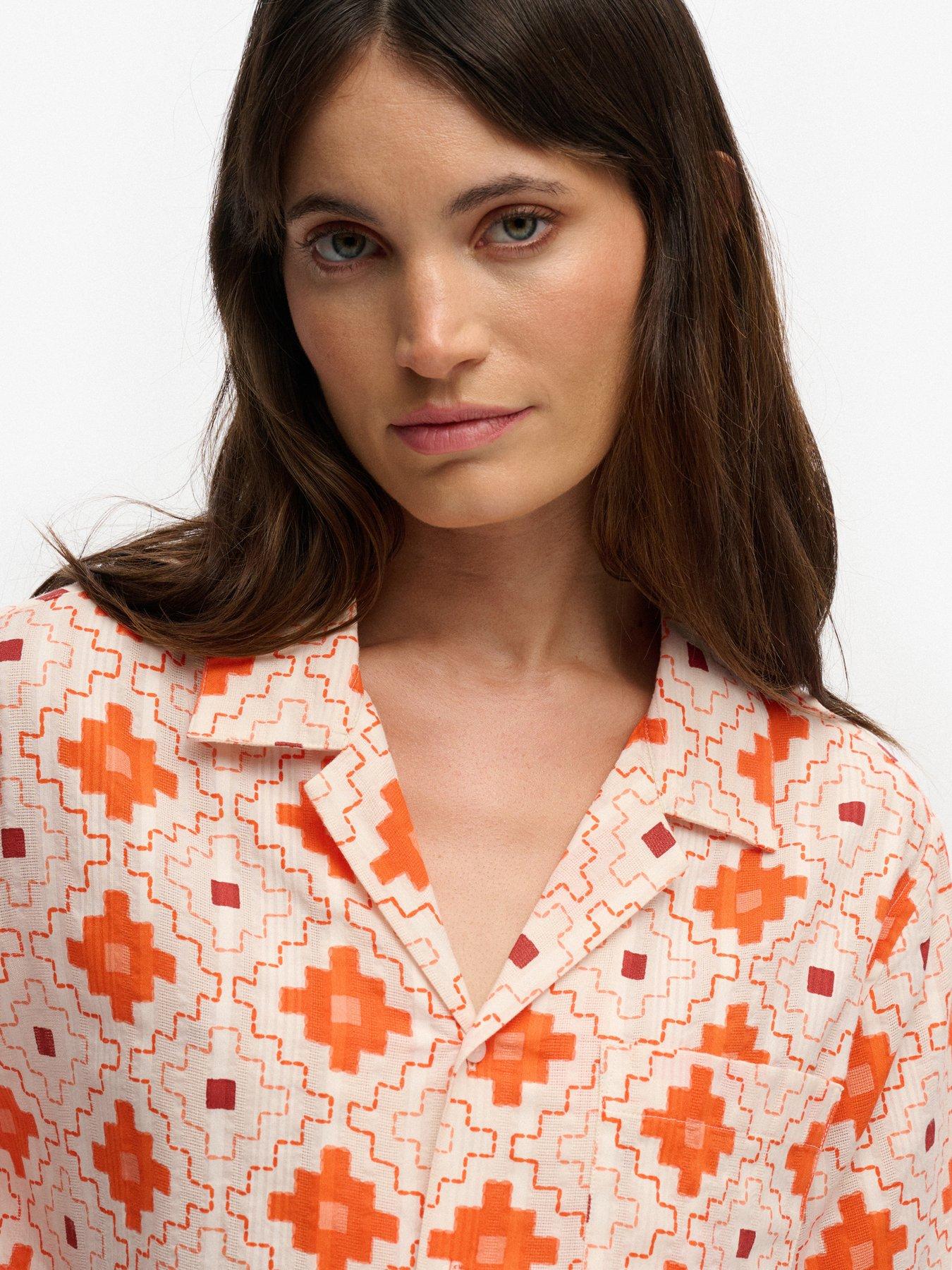 Image 4 of 6 of Superdry Beach Printed Short Sleeve Shirt - Orange