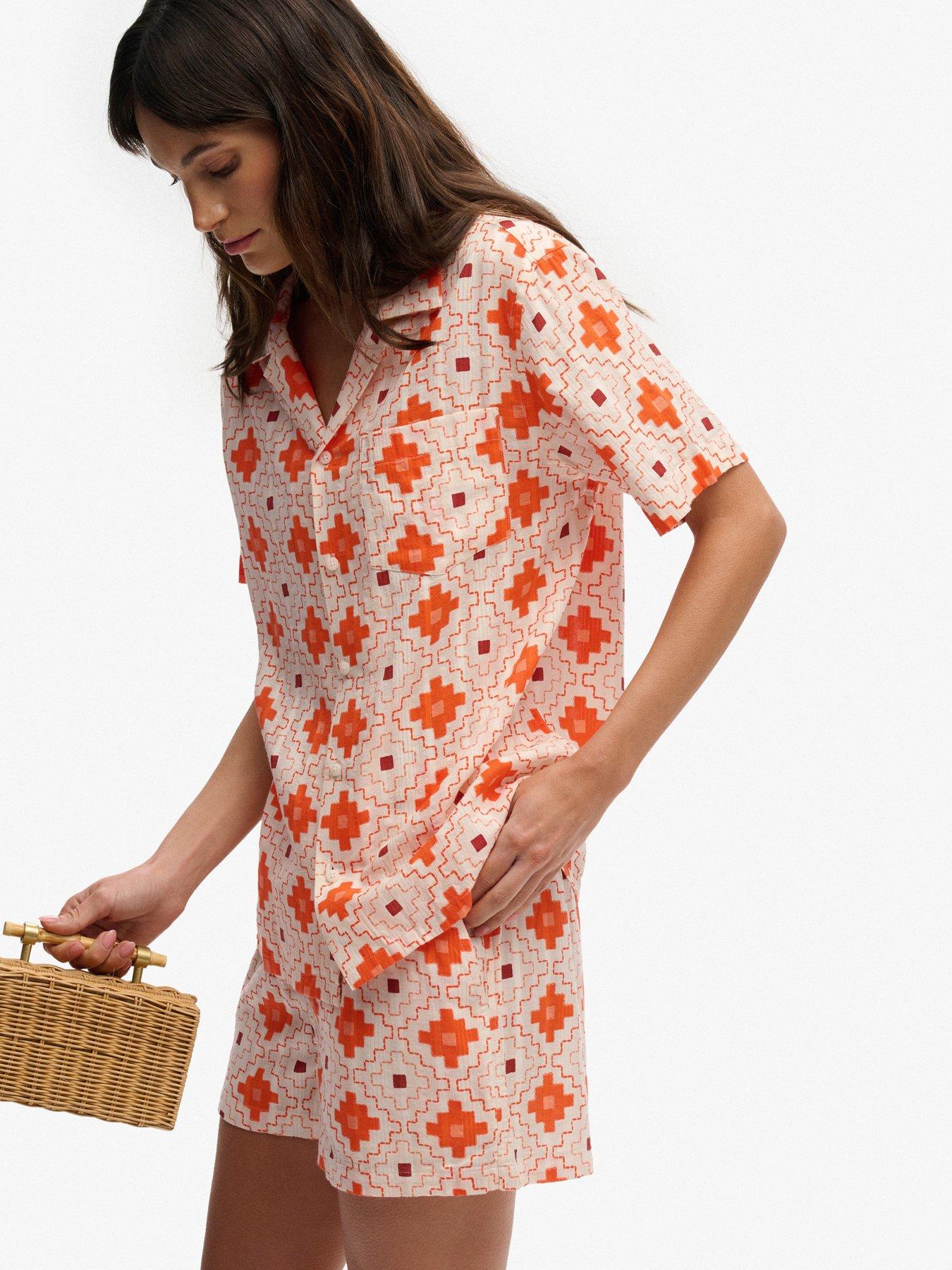 Image 5 of 6 of Superdry Beach Printed Short Sleeve Shirt - Orange
