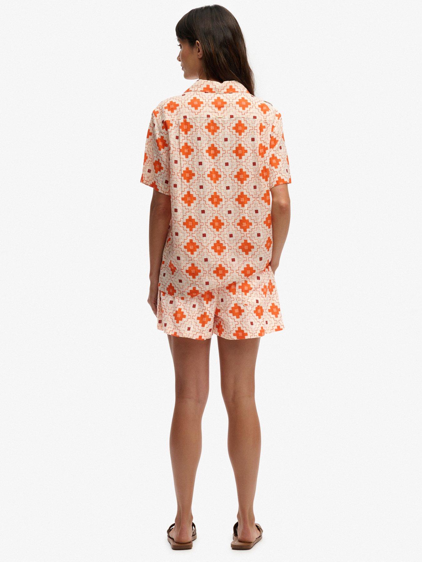 Image 4 of 7 of Superdry Cotton Printed Beach Shorts - Orange