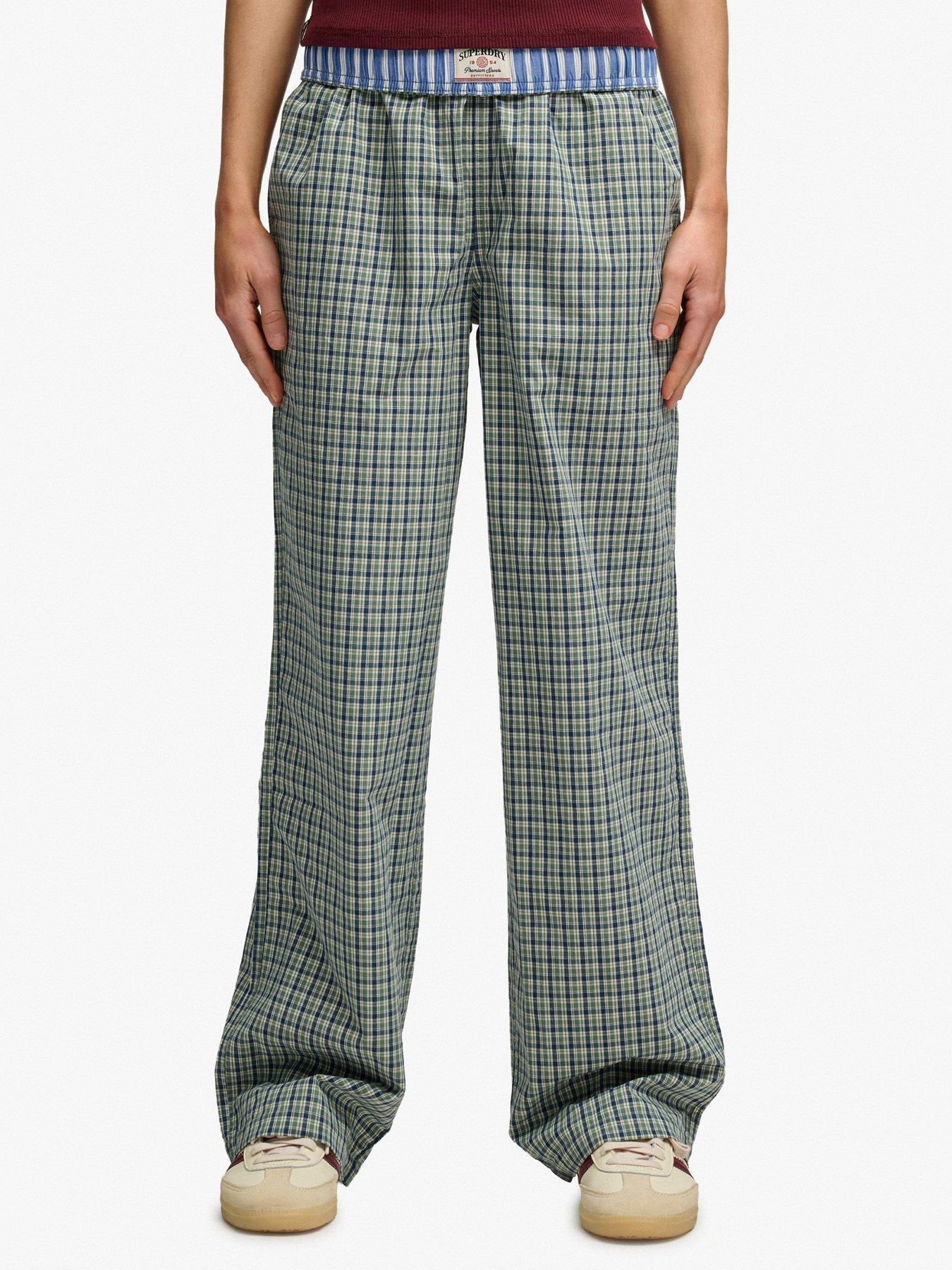 Superdry Mini Check Cotton Trousers - Montauk Green Check