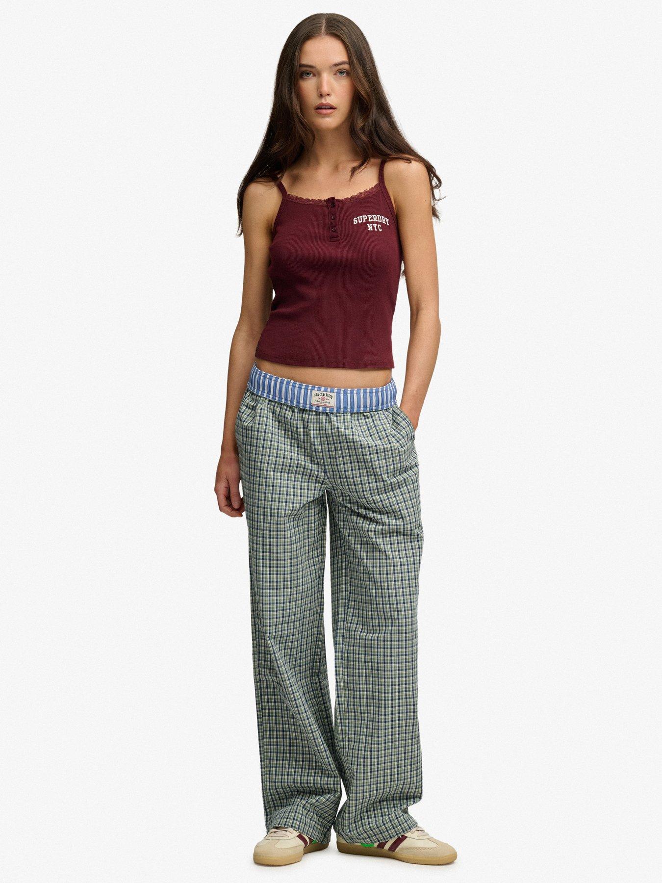 Image 3 of 7 of Superdry Mini Check Cotton Trousers - Montauk Green Check
