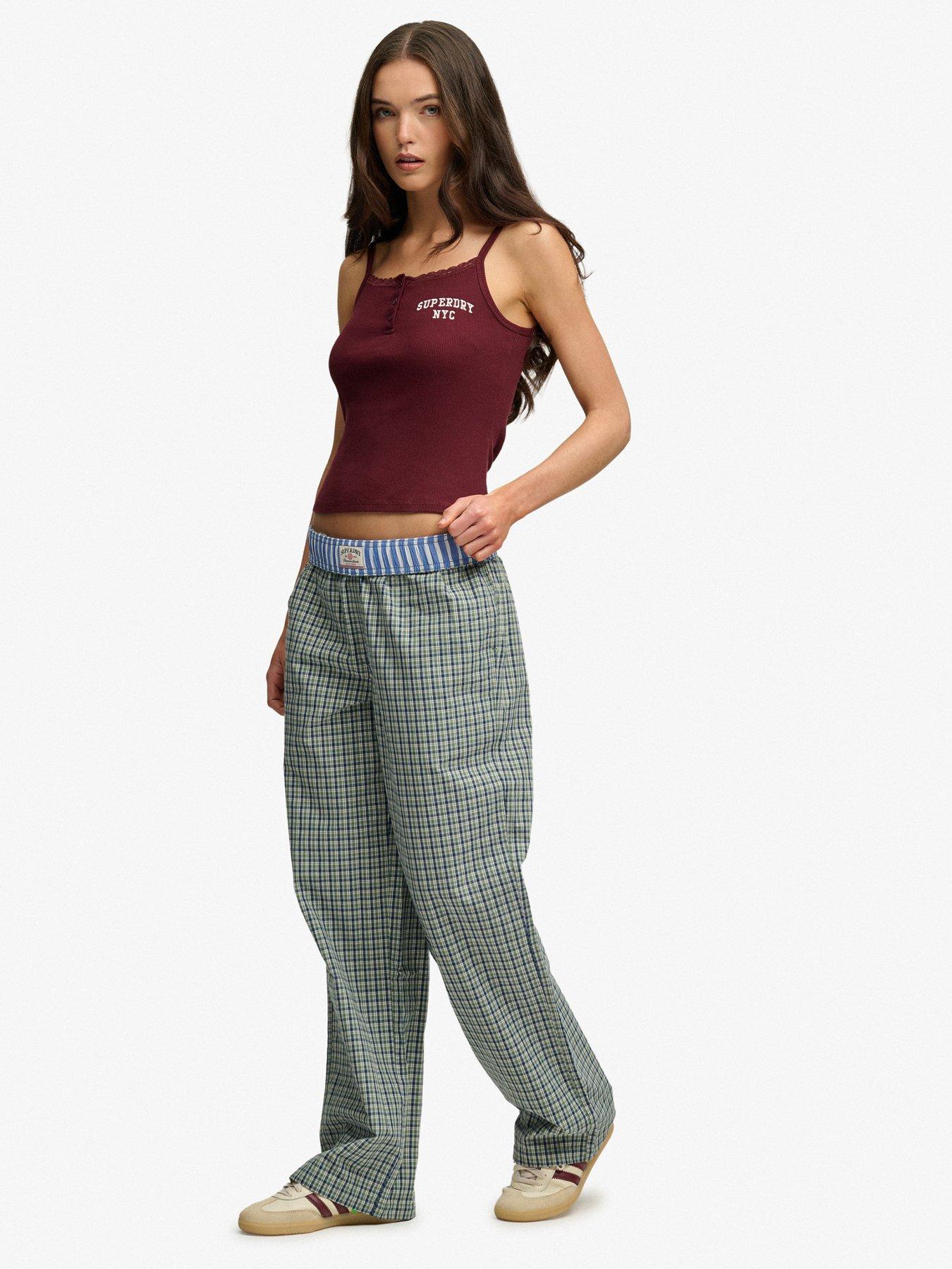 Image 5 of 7 of Superdry Mini Check Cotton Trousers - Montauk Green Check