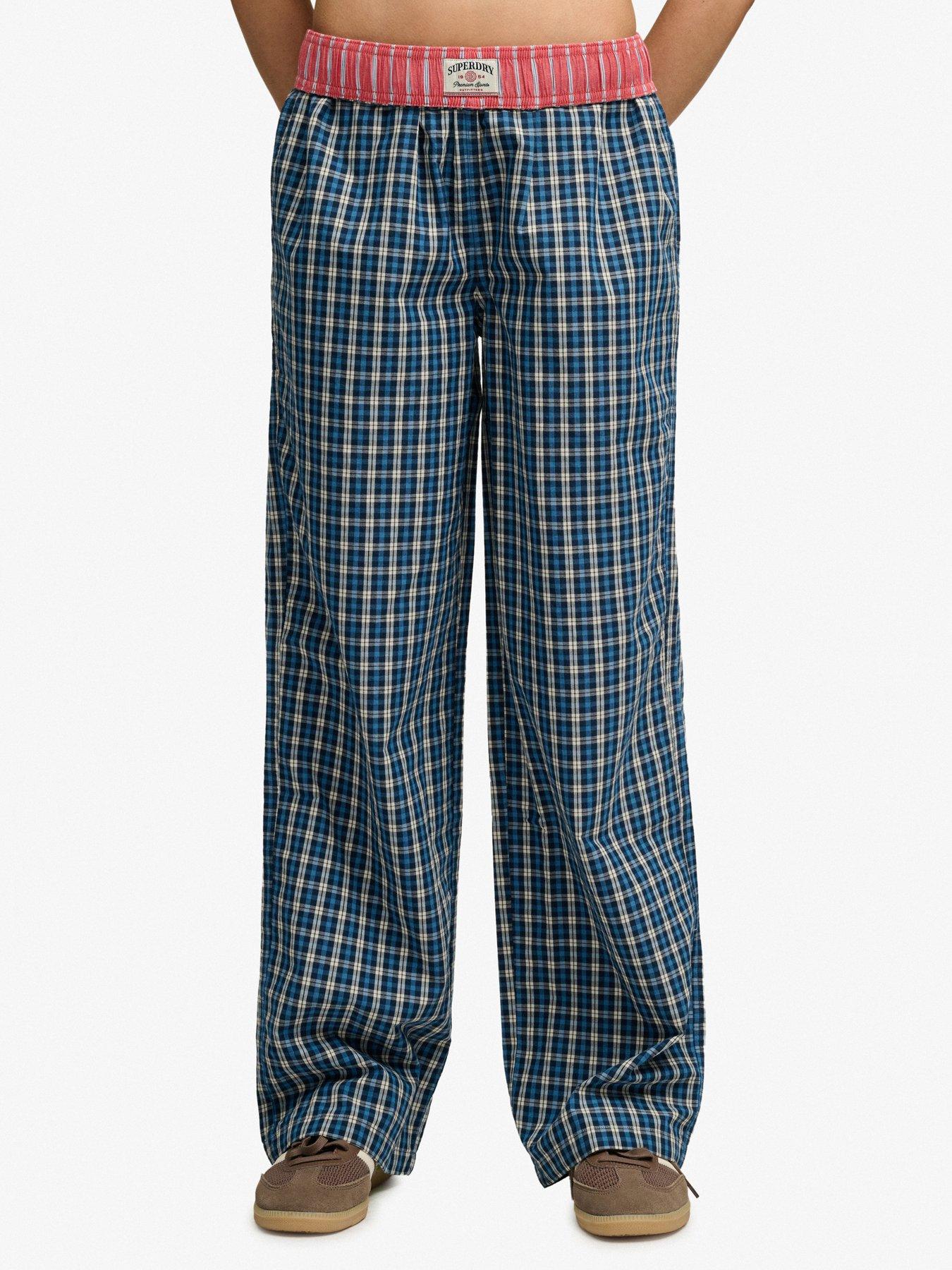 Superdry Mini Check Cotton Trousers - Navy