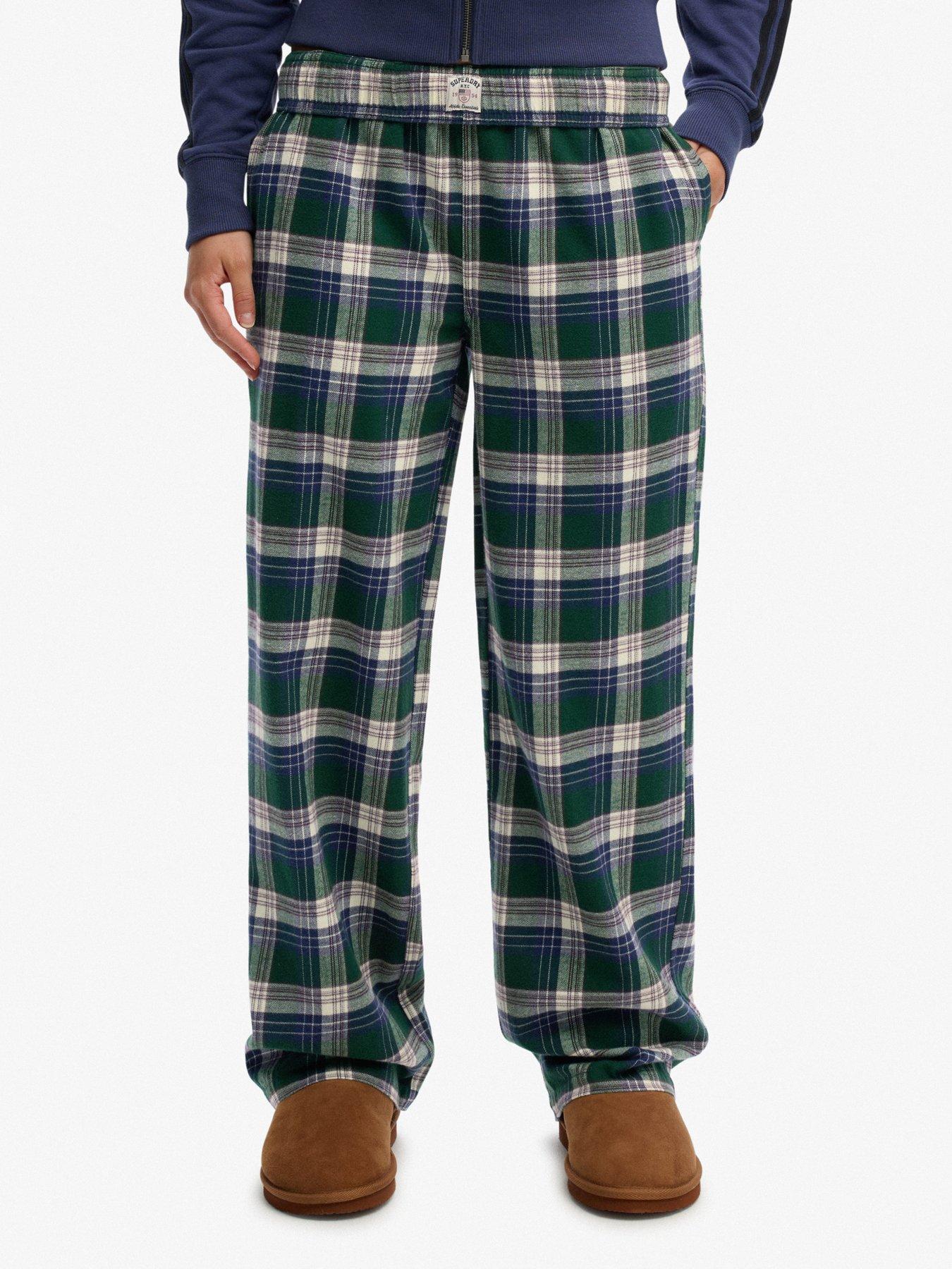 Superdry Cotton Check Elastic Trousers - Green