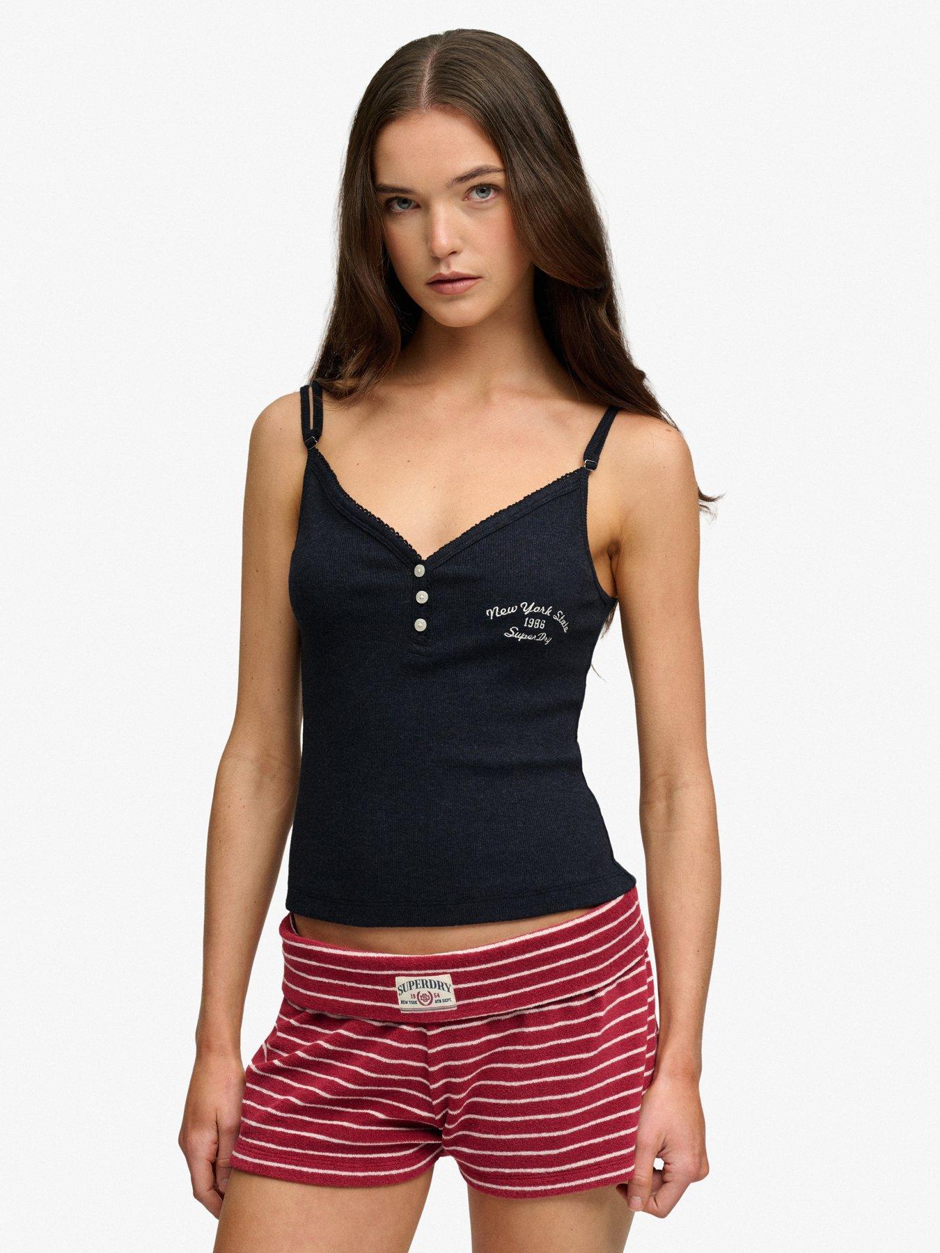 Superdry Athletic Essentials Button Down Cami Top - Navy