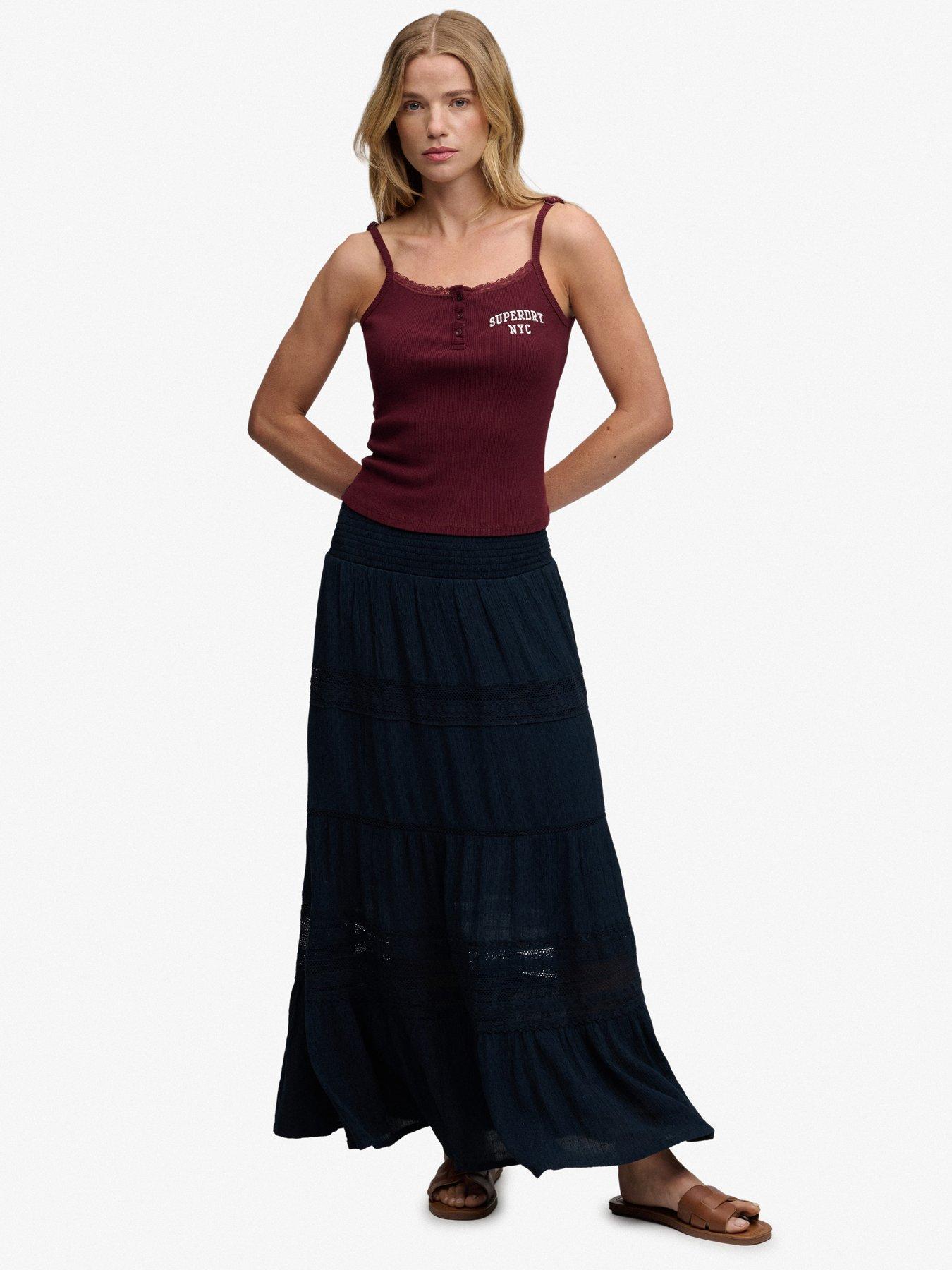 Image 1 of 6 of Superdry Ibiza Maxi Skirt - Navy