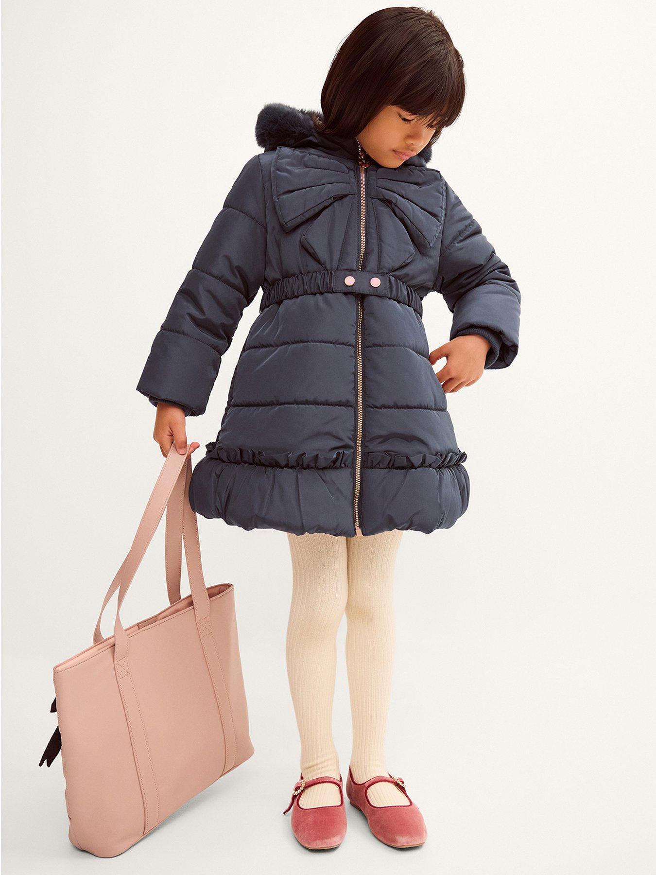 Monsoon Girls Padded Big Bonita Bow Coat - Navy