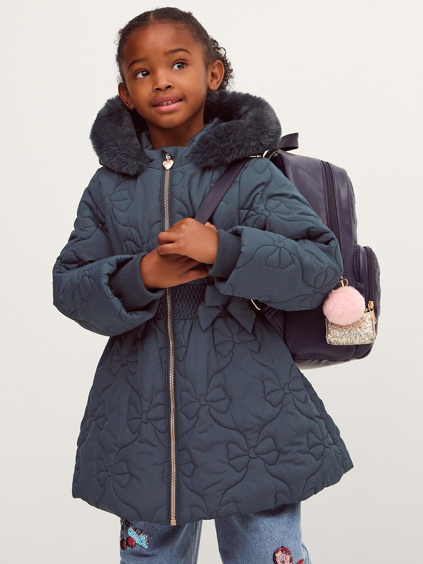 Image 1 of 4 of Monsoon Girls Padded Bonnie Bow Quilted Coat - Navy