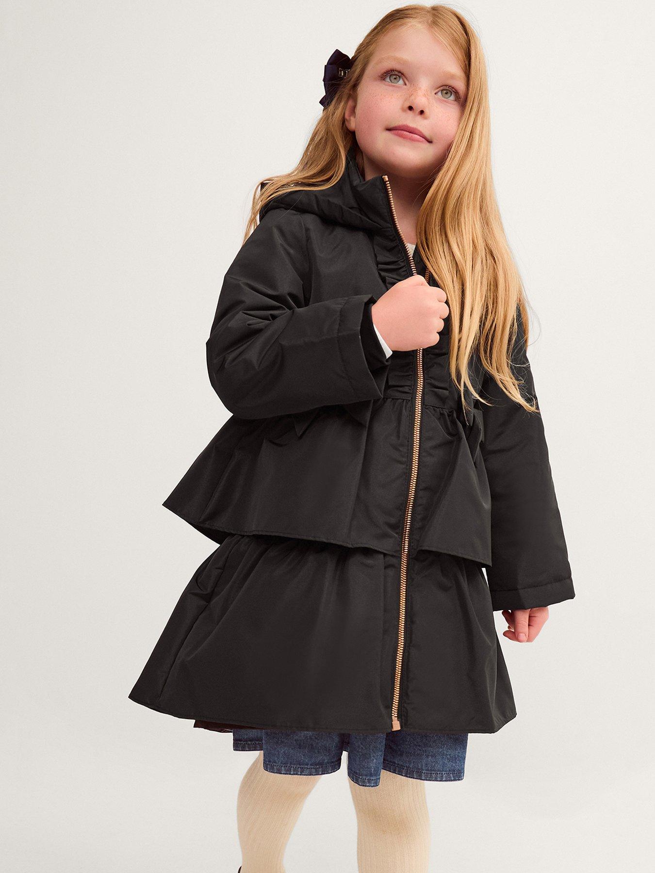 Monsoon Girls Bow Ruffle Lightweight Rainmac - Black