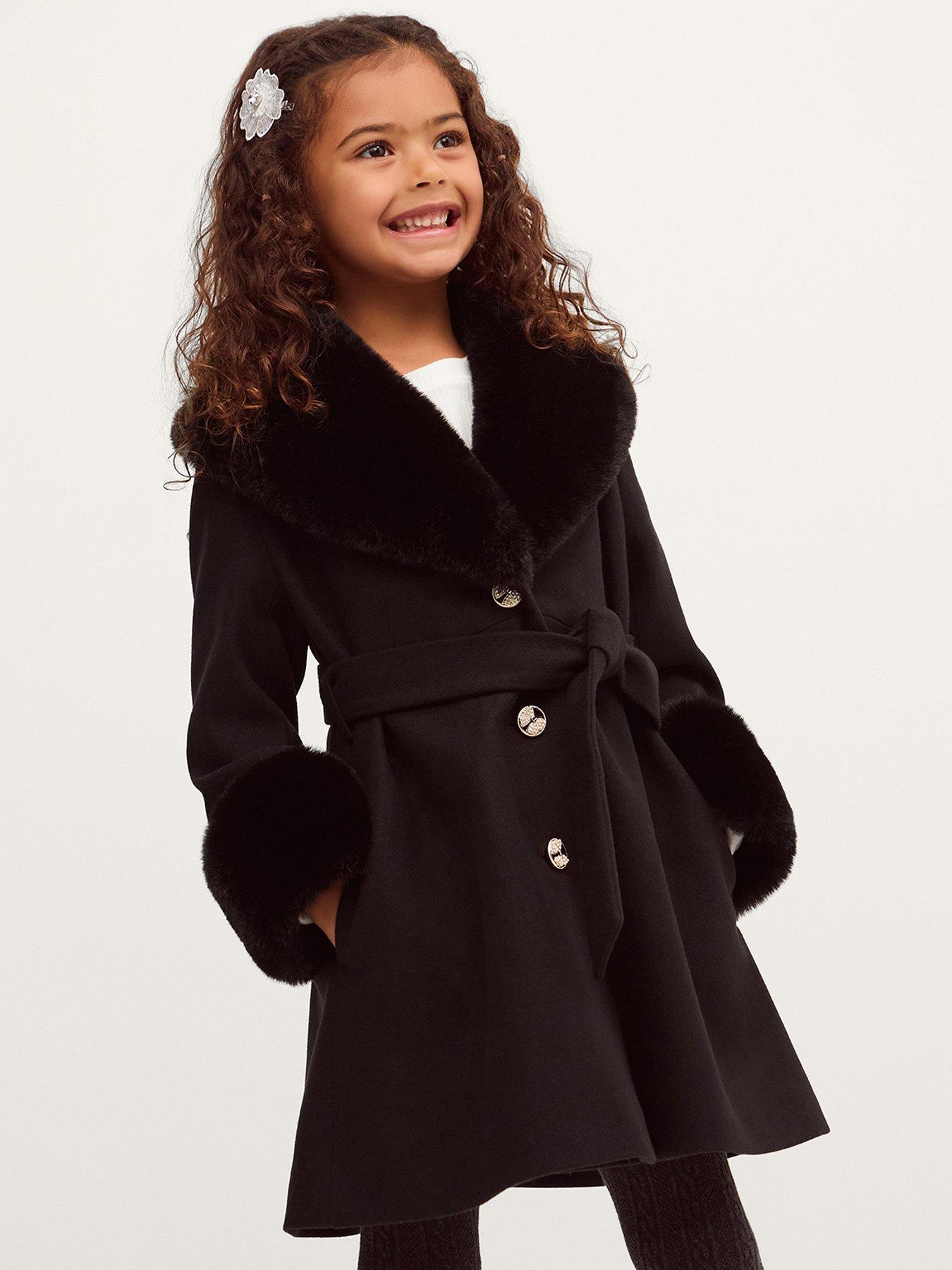 Monsoon Girls Smart Shawl Belted Coat - Black
