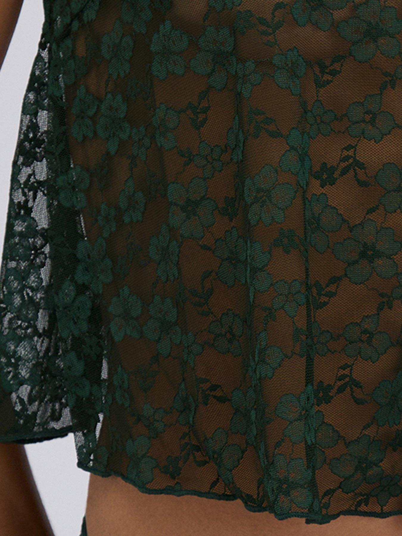 Image 5 of 6 of Boux Avenue Veronique Lace Cami Set - Green