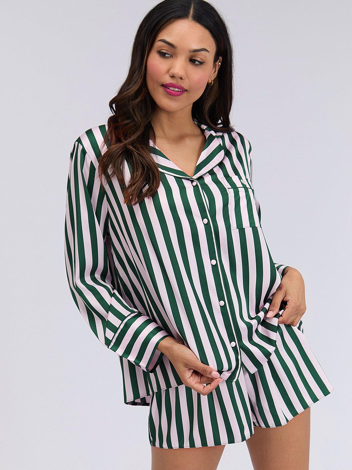 Image 1 of 7 of Boux Avenue Stripe Oversized Short Pj Set - Deep Green
