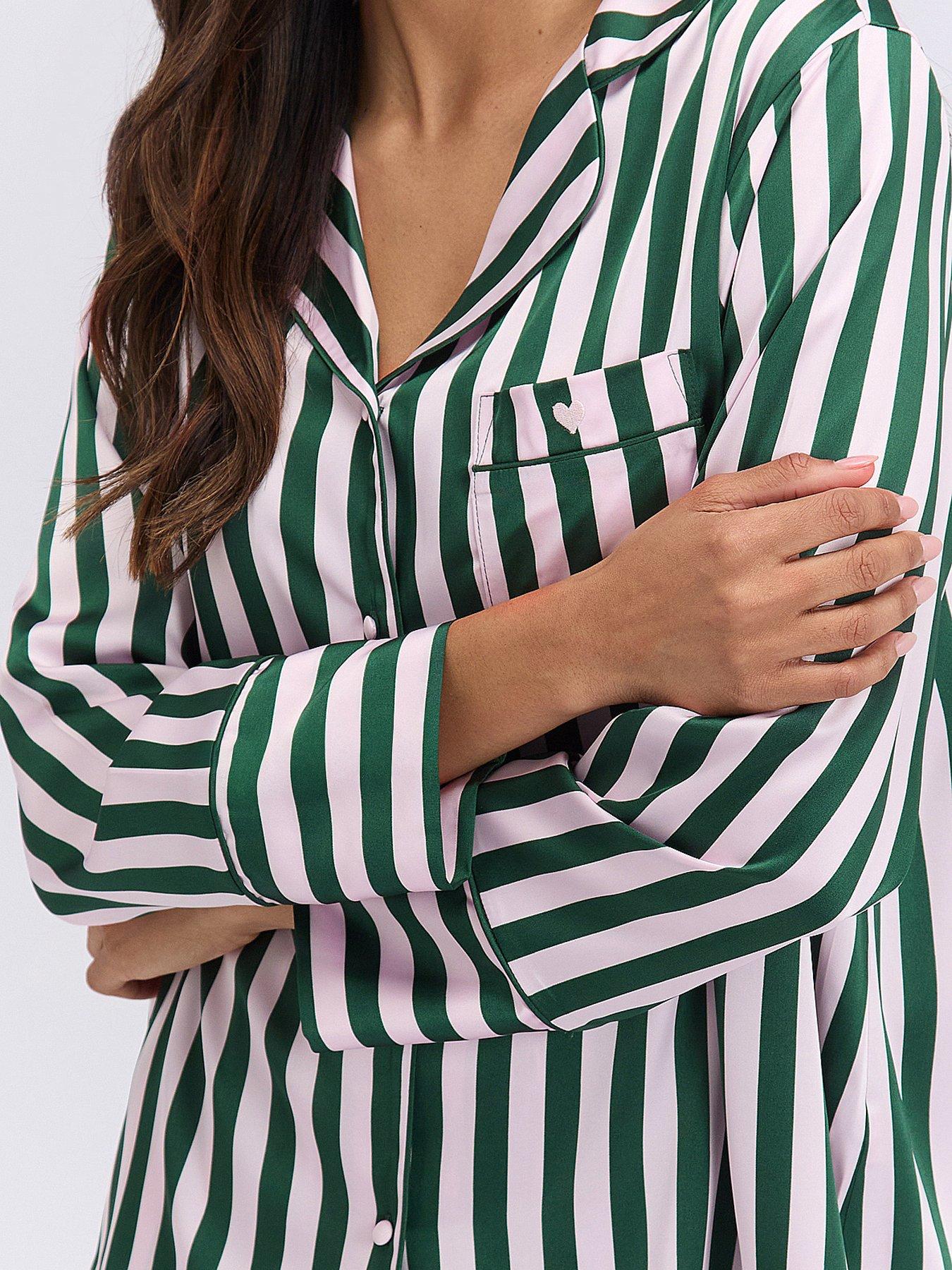 Image 4 of 7 of Boux Avenue Stripe Oversized Short Pj Set - Deep Green