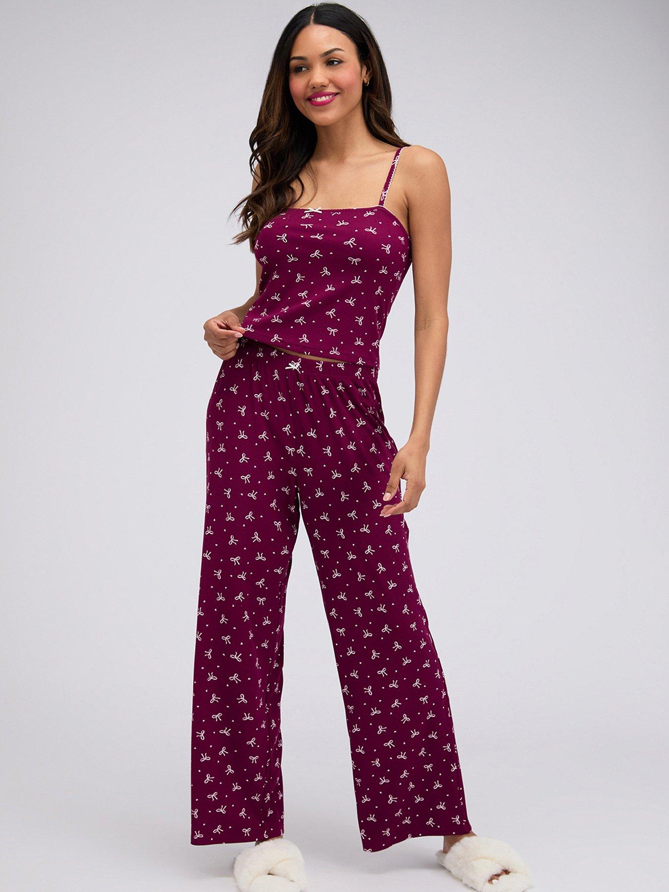 Image 1 of 7 of Boux Avenue Bow Rib Cami Pyjama Set - Plum