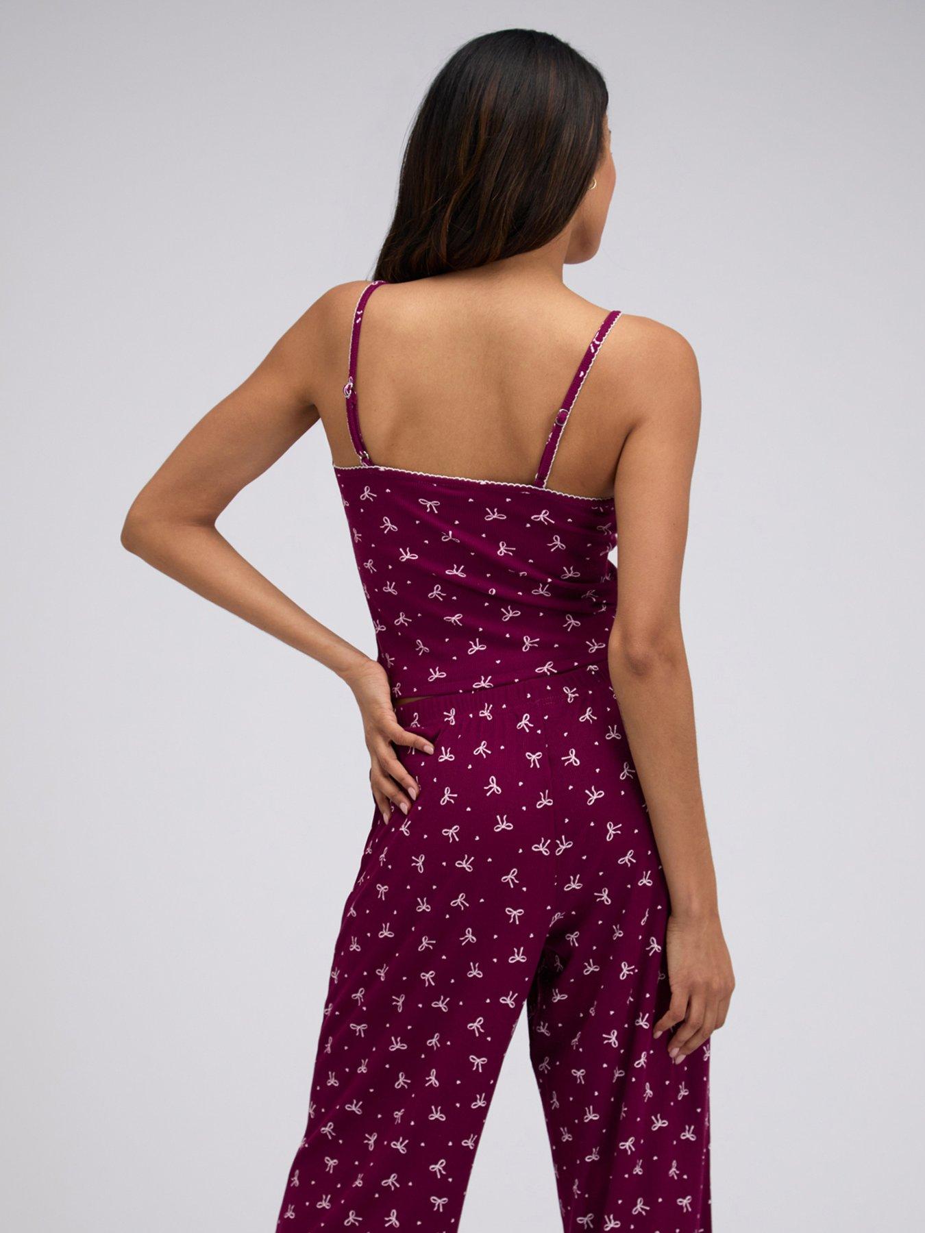 Image 2 of 7 of Boux Avenue Bow Rib Cami Pyjama Set - Plum