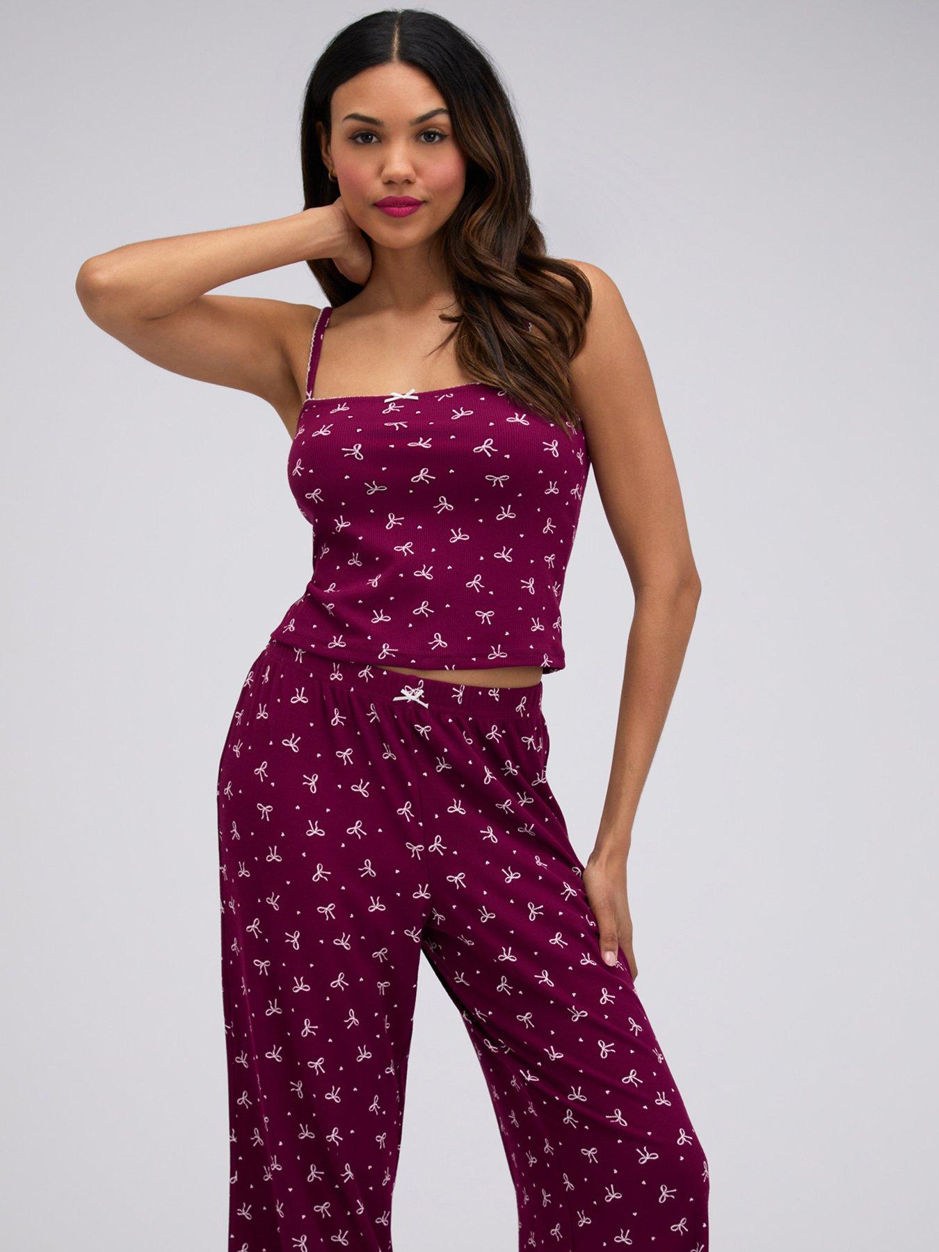 Image 3 of 7 of Boux Avenue Bow Rib Cami Pyjama Set - Plum