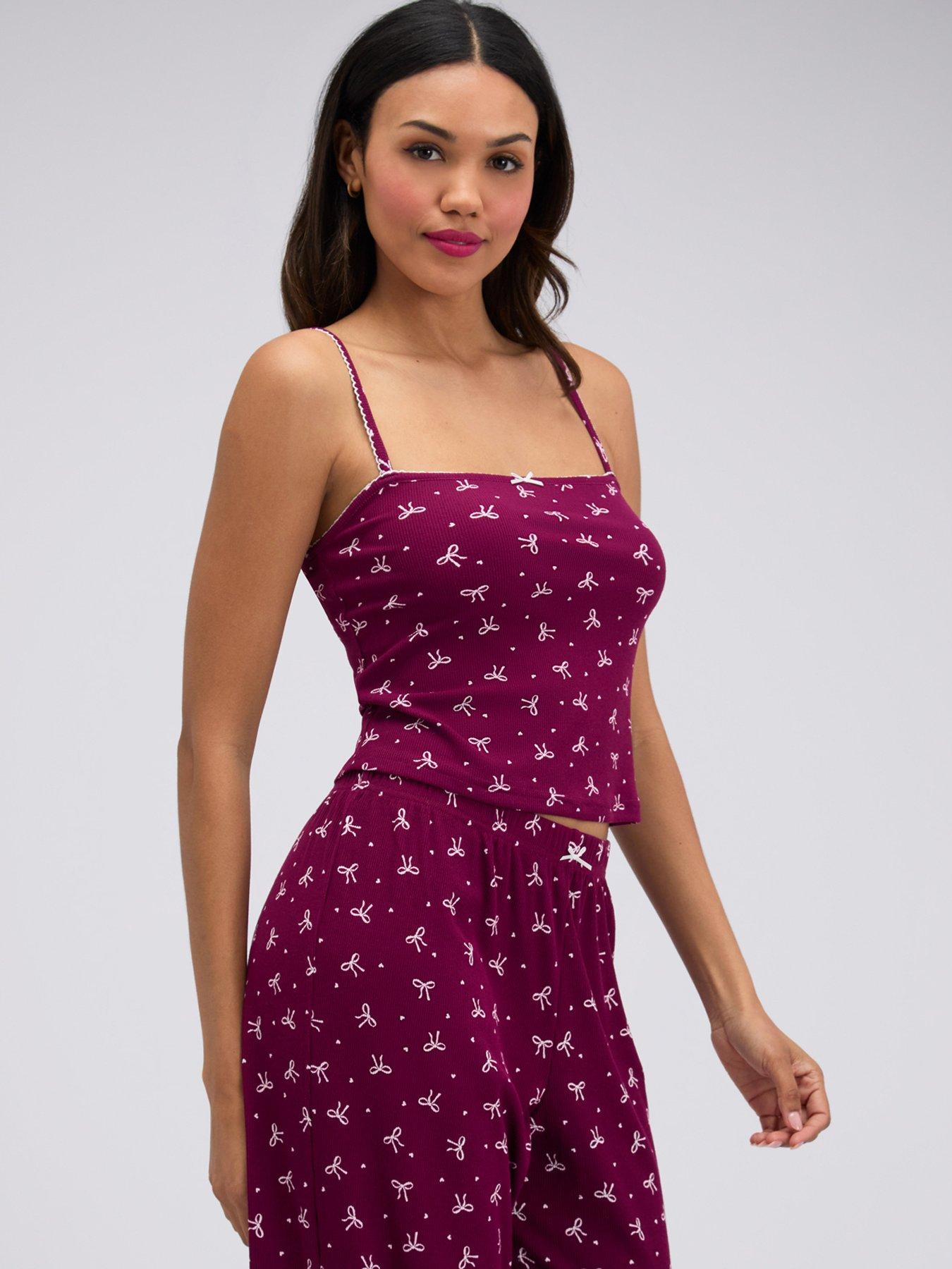 Image 4 of 7 of Boux Avenue Bow Rib Cami Pyjama Set - Plum