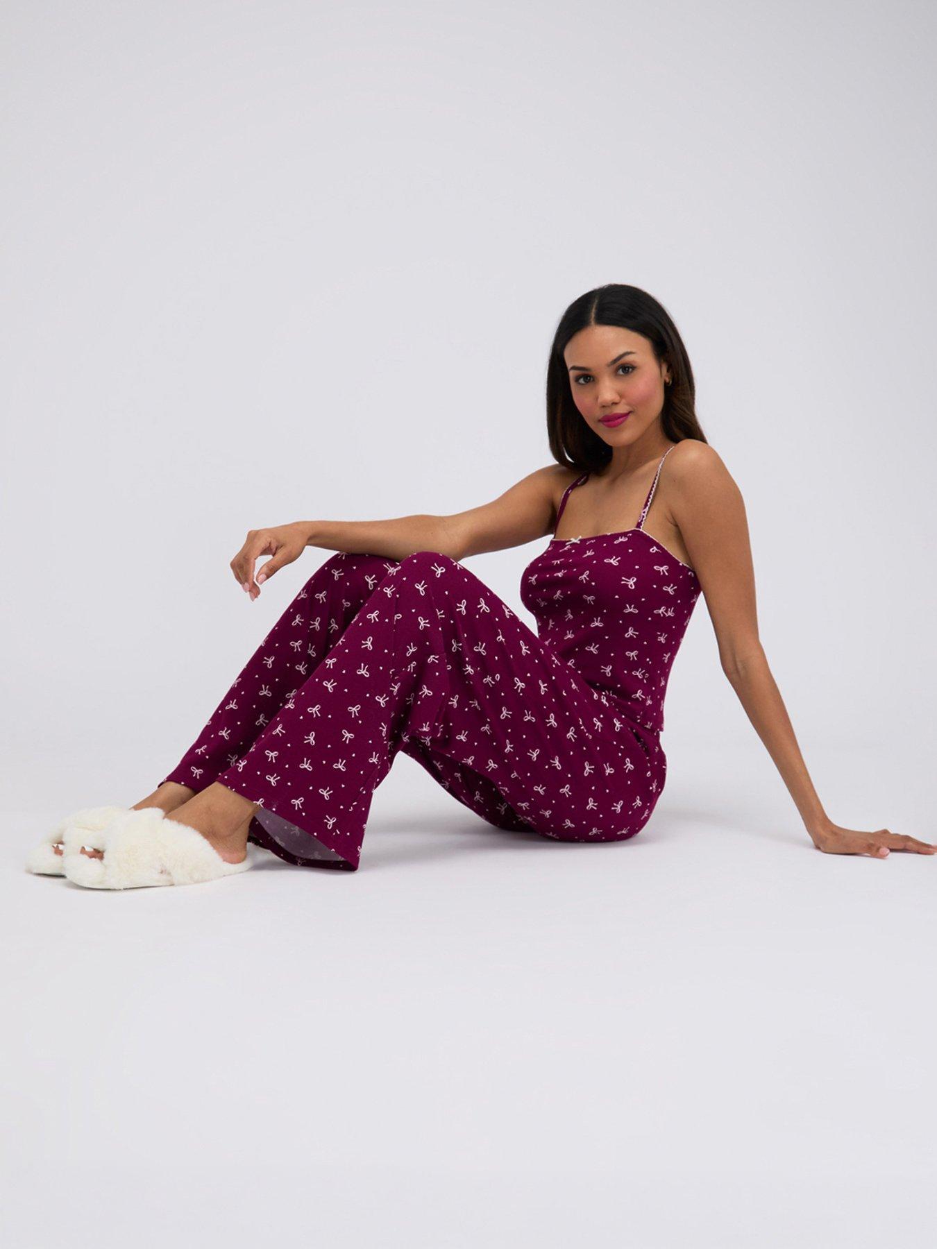 Image 6 of 7 of Boux Avenue Bow Rib Cami Pyjama Set - Plum