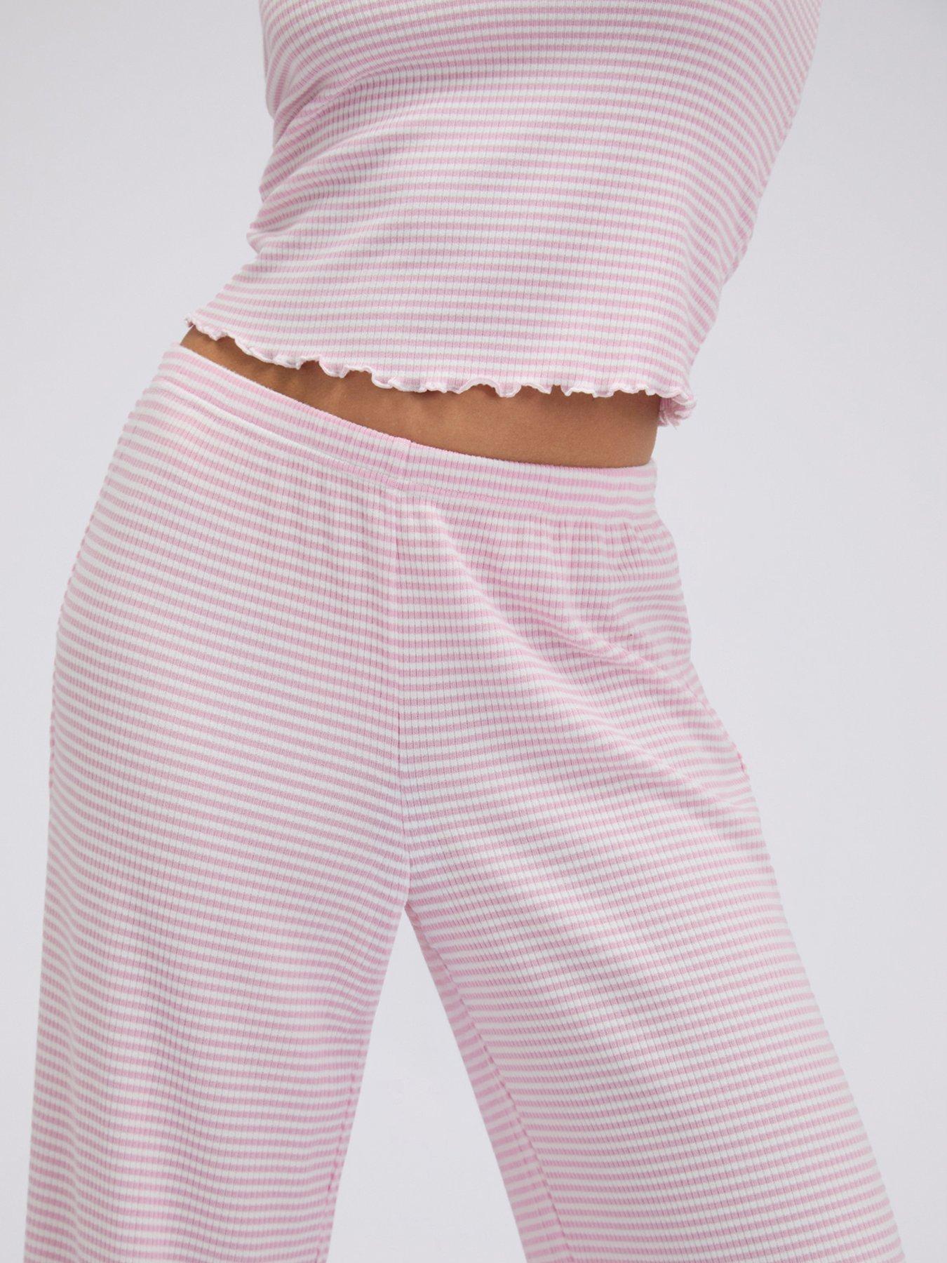 Image 4 of 7 of Boux Avenue Stripe Rib Cami Pyjama Set - Pink Mix