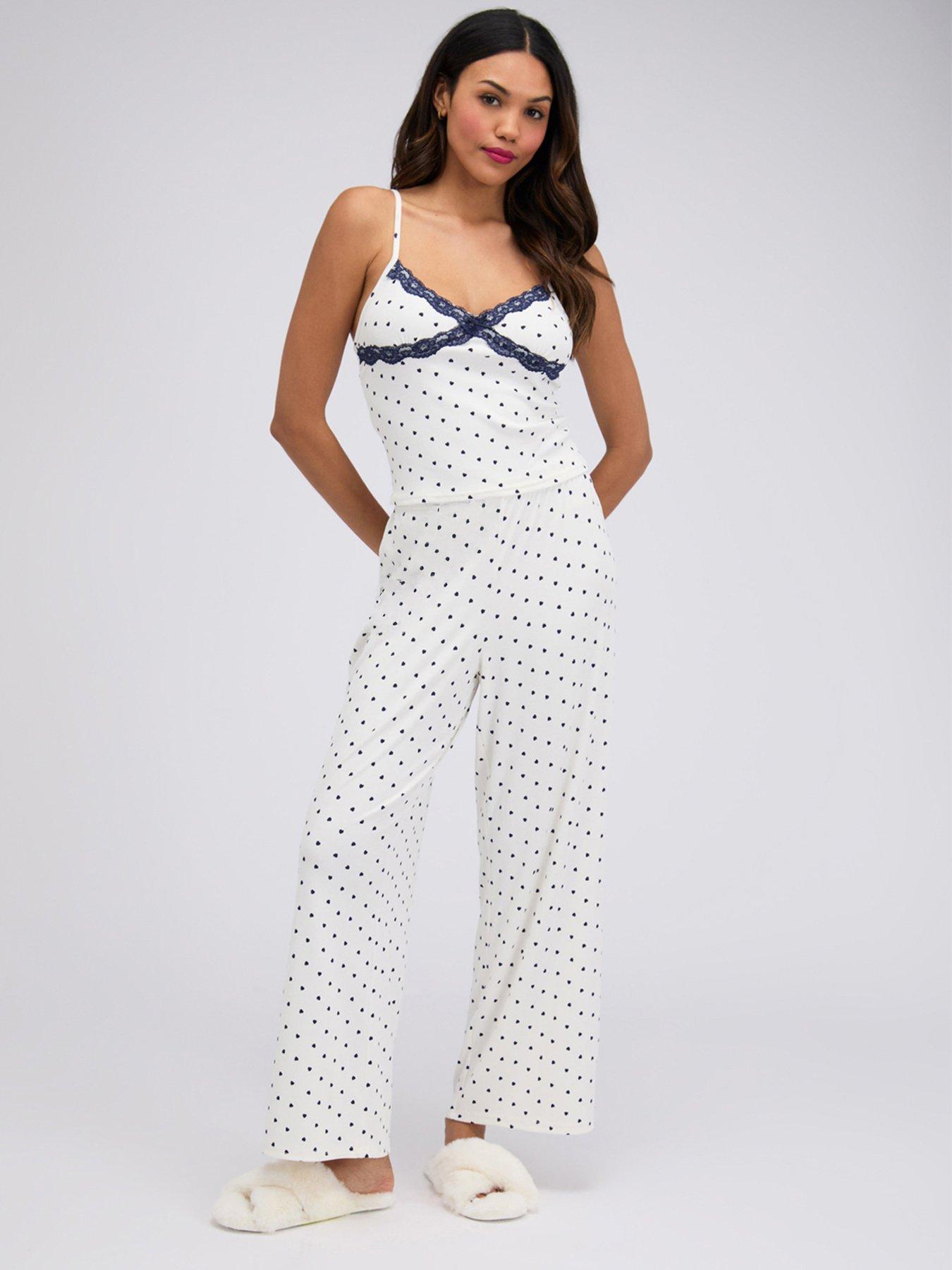 Boux Avenue Navy Heart Rib Pyjama Set - Ivory Mix