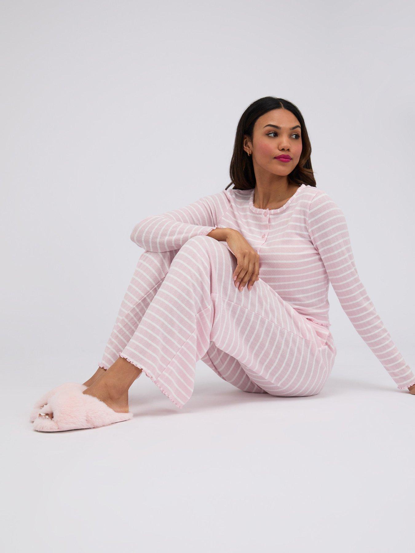 Image 3 of 7 of Boux Avenue Stripe Pointelle Co-ord Pj Set - Pink Mix