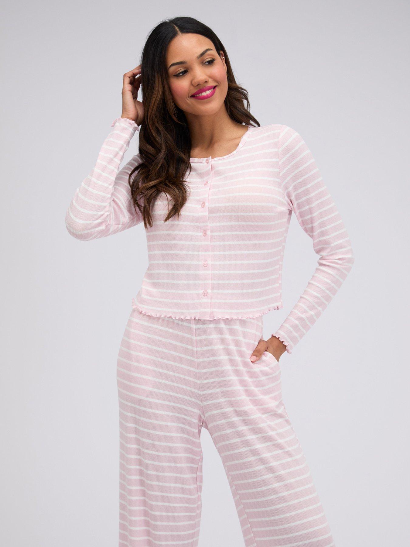 Image 7 of 7 of Boux Avenue Stripe Pointelle Co-ord Pj Set - Pink Mix