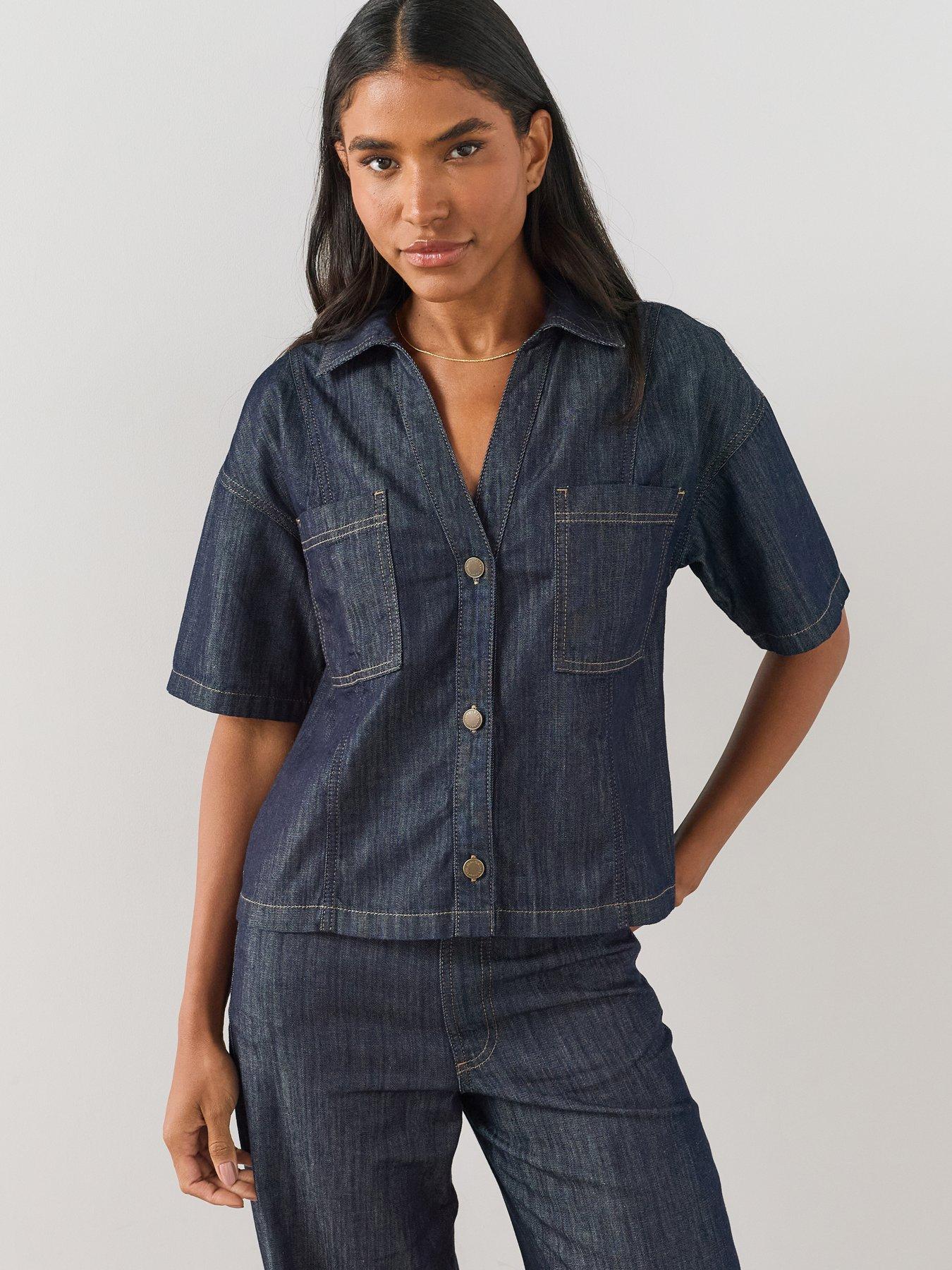 The Very Collection Women's Short Sleeve Denim Co-Ord Shirt - Dark Wash