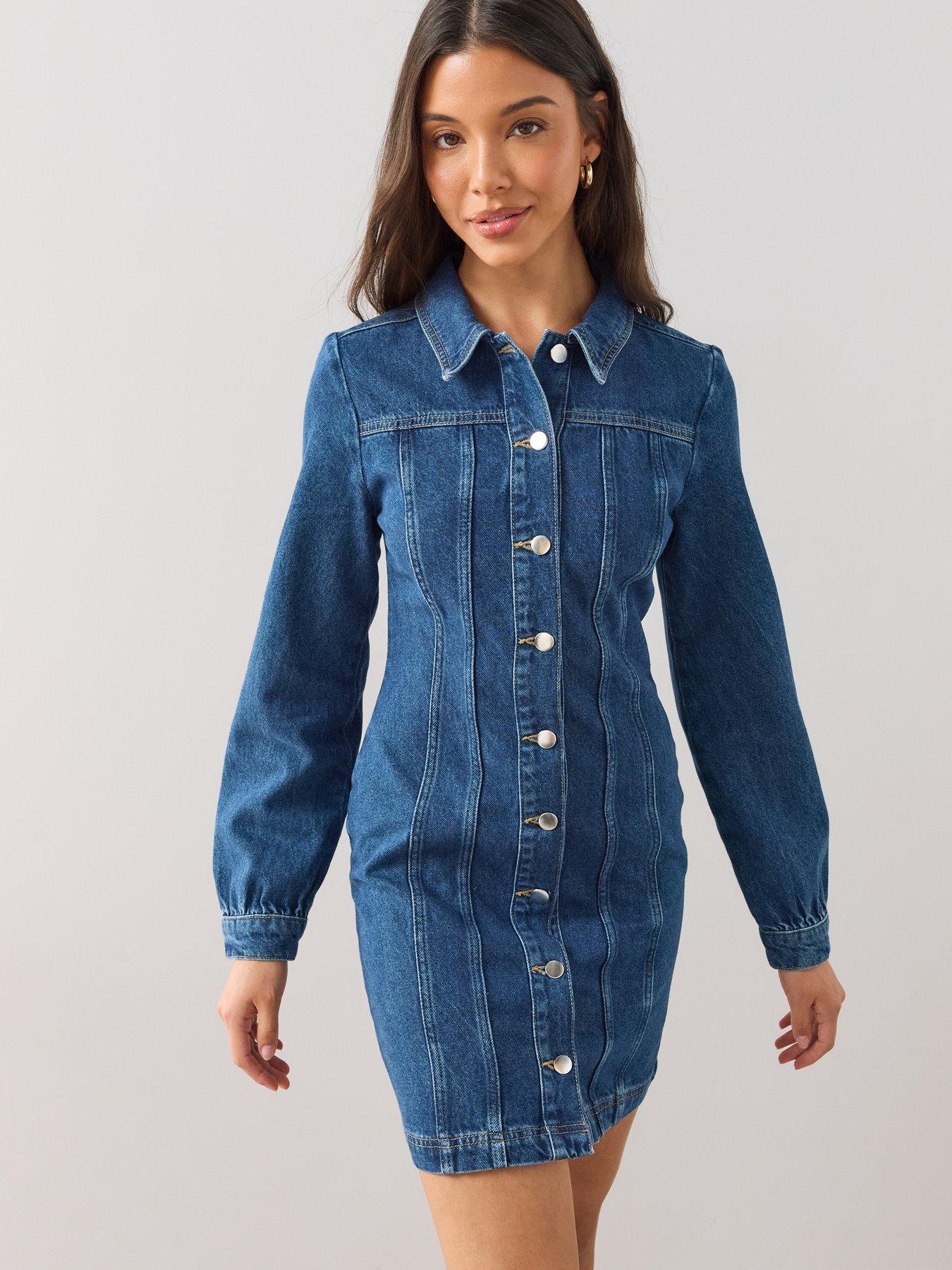 The Very Collection Seam Detail Denim Midi Dress - Dark Wash