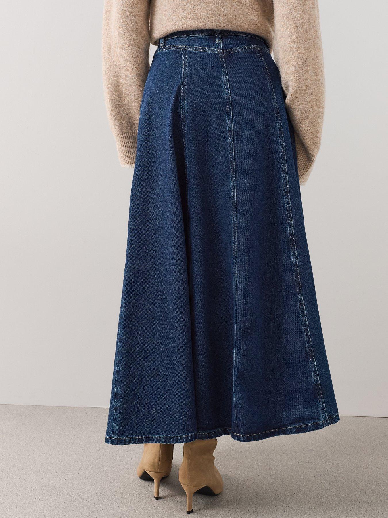 Image 2 of 7 of The Very Collection Seam Detail Denim Maxi Skirt - Mid Wash