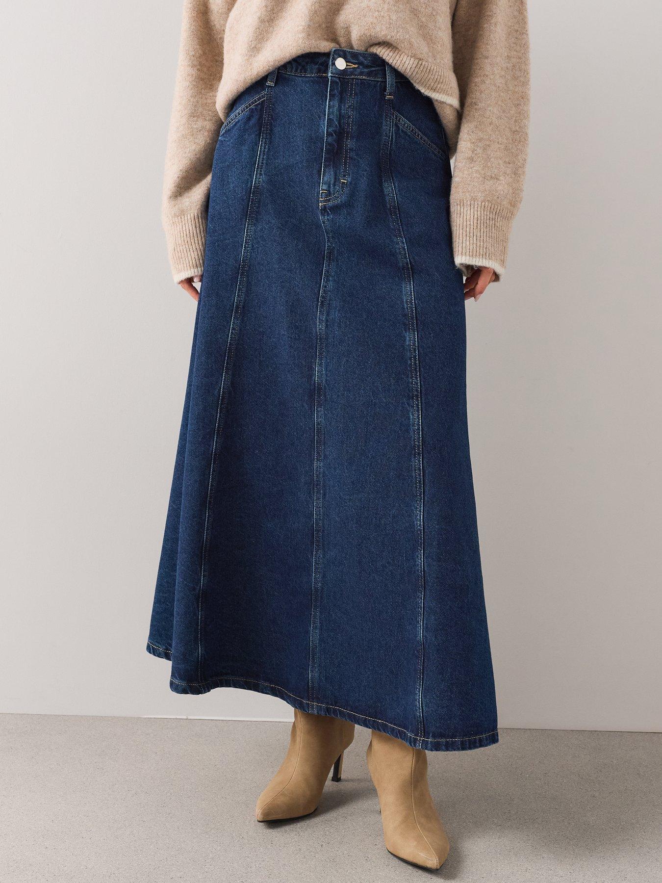 Image 3 of 7 of The Very Collection Seam Detail Denim Maxi Skirt - Mid Wash