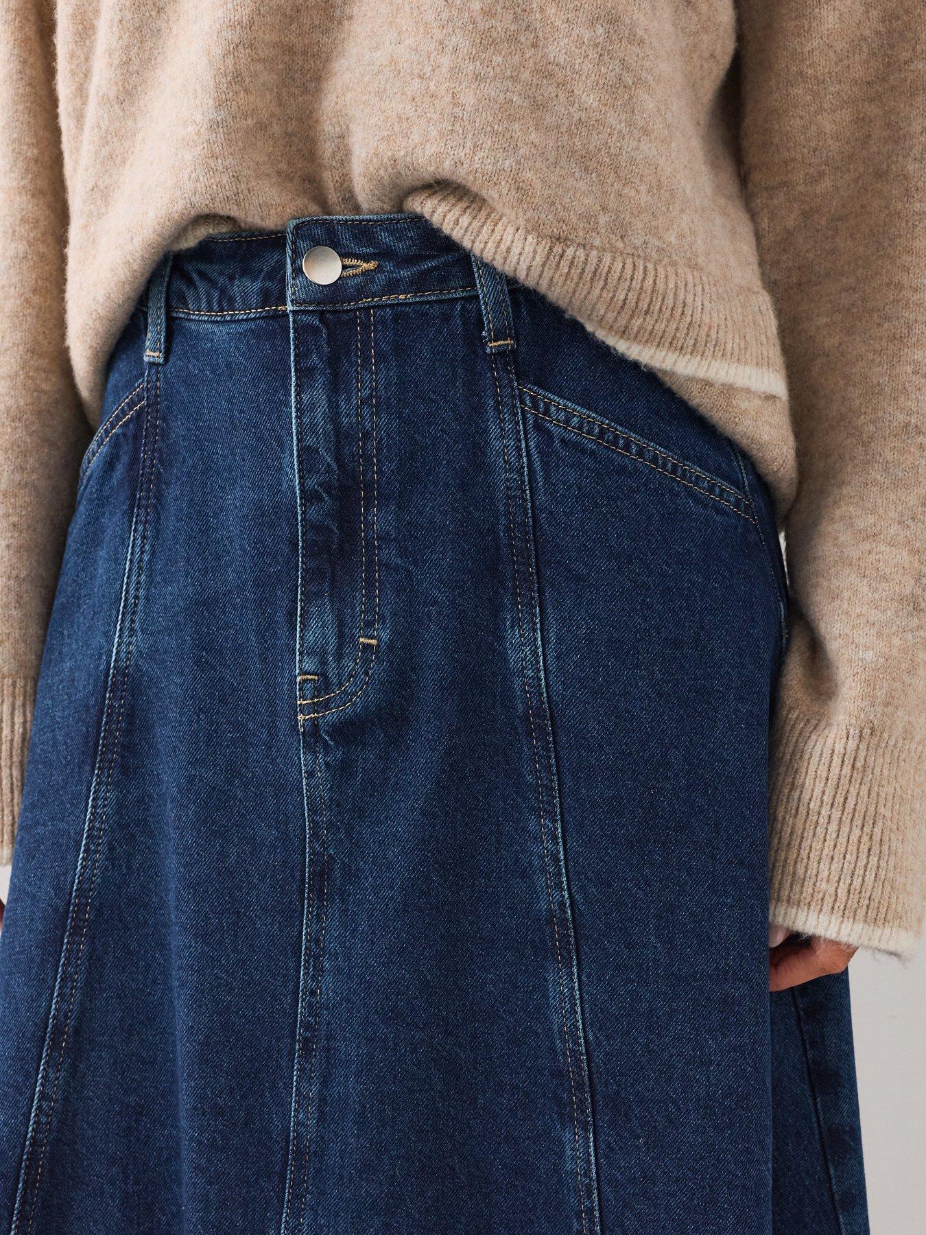 Image 4 of 7 of The Very Collection Seam Detail Denim Maxi Skirt - Mid Wash