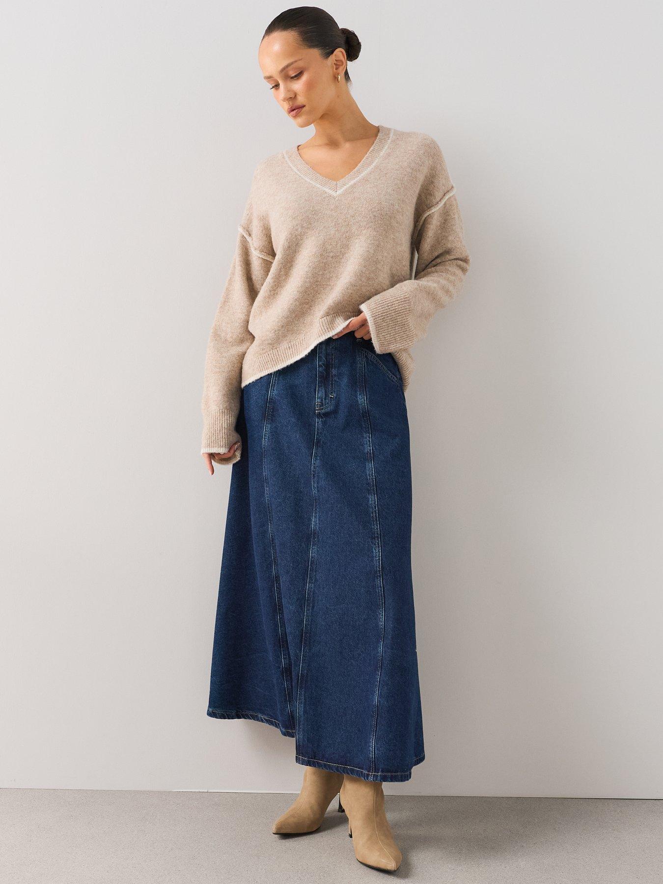 Image 5 of 7 of The Very Collection Seam Detail Denim Maxi Skirt - Mid Wash