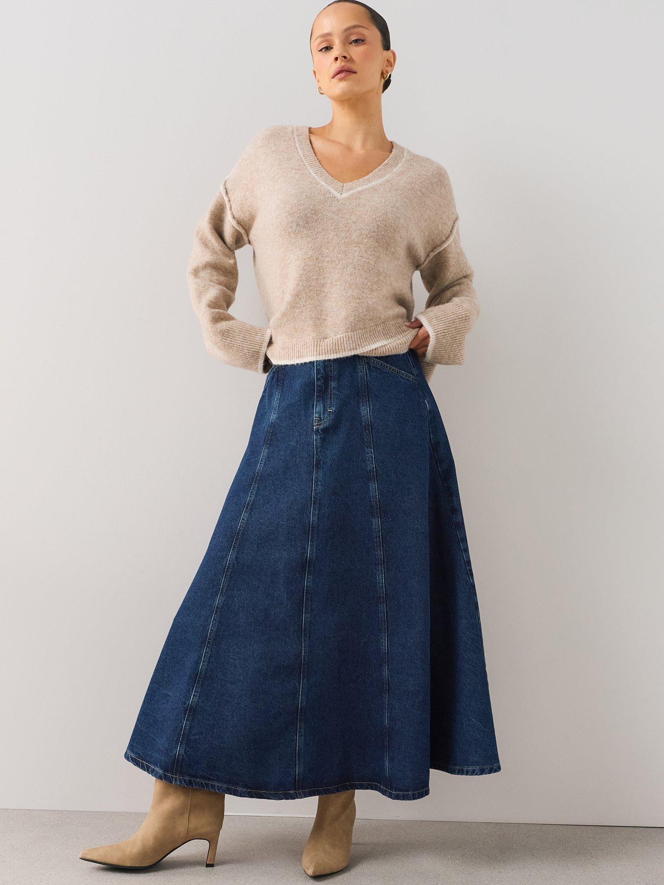 Image 6 of 7 of The Very Collection Seam Detail Denim Maxi Skirt - Mid Wash
