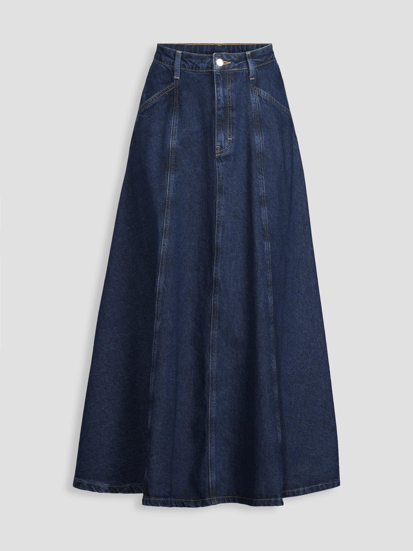 Image 7 of 7 of The Very Collection Seam Detail Denim Maxi Skirt - Mid Wash