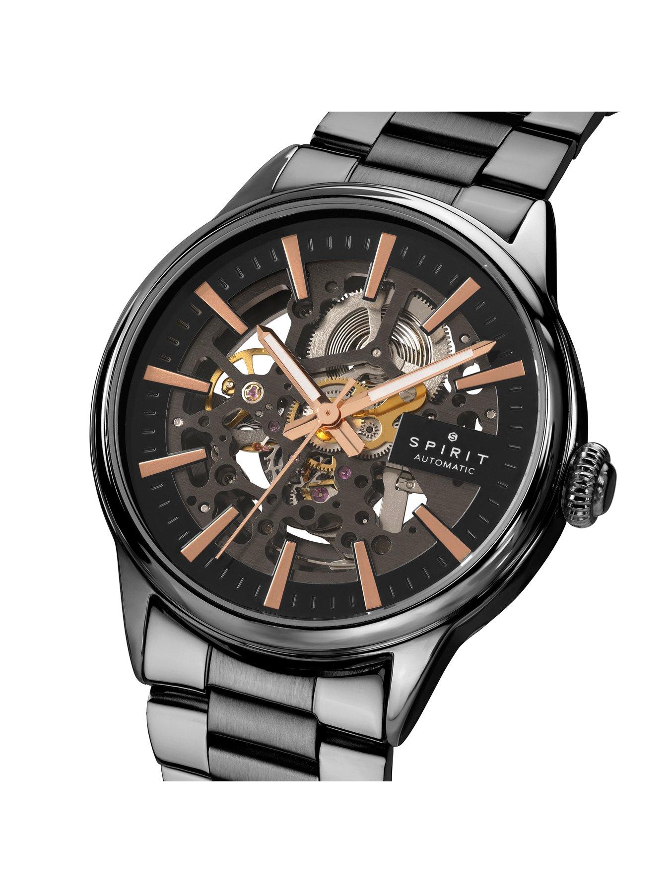 Image 2 of 7 of Spirit Gents Skeleton Automatic Black Plated Bracelet Watch